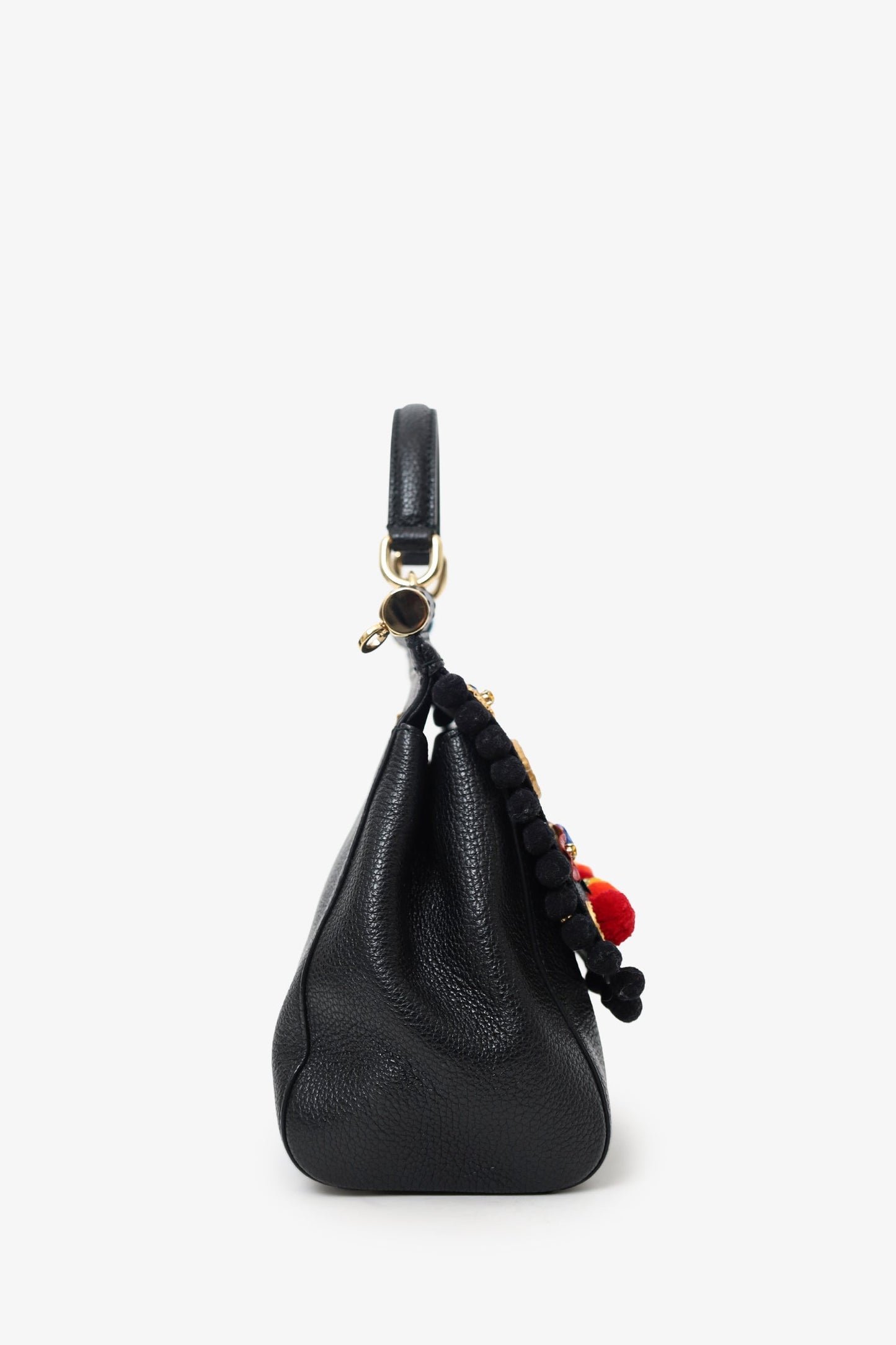 Dolce & Gabbana Black Leather Embellished Medium Sicily Top Handle Bag