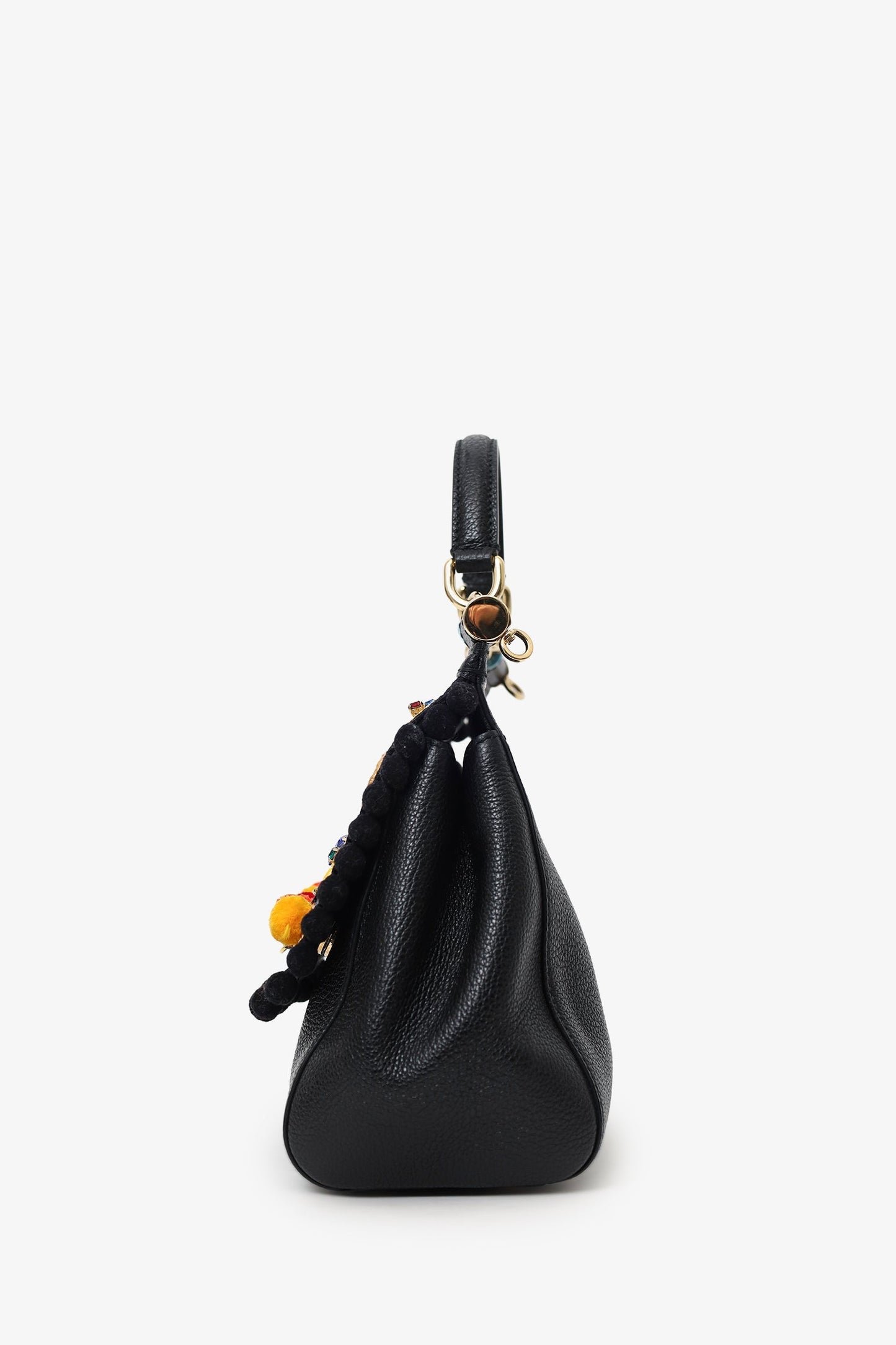 Dolce & Gabbana Black Leather Embellished Medium Sicily Top Handle Bag