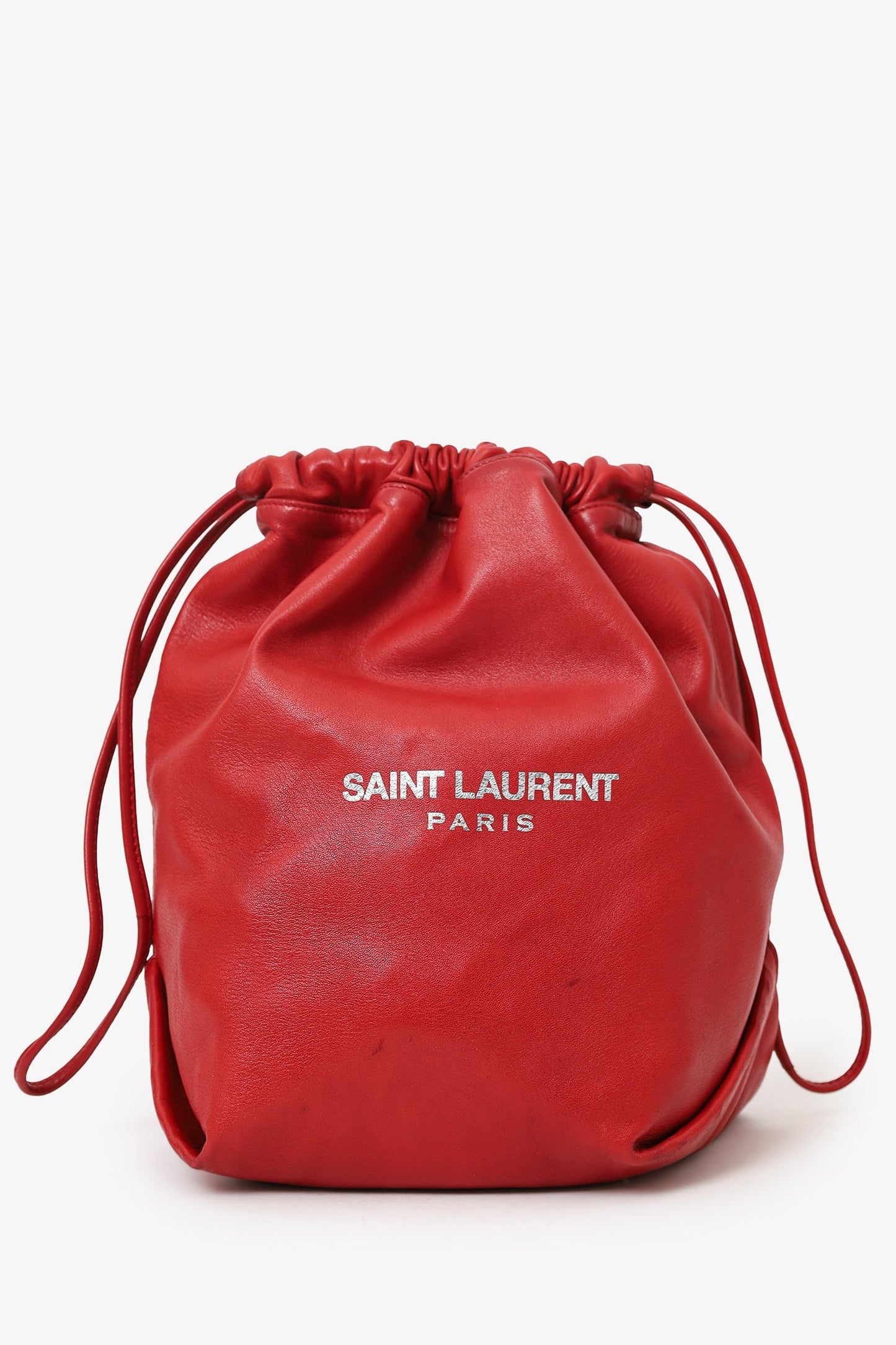 Saint Laurent Red Leather Teddy Bucket Bag With Pouch