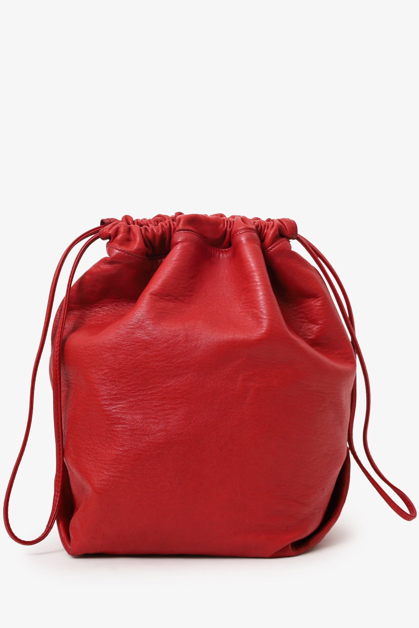 Saint Laurent Red Leather Teddy Bucket Bag With Pouch