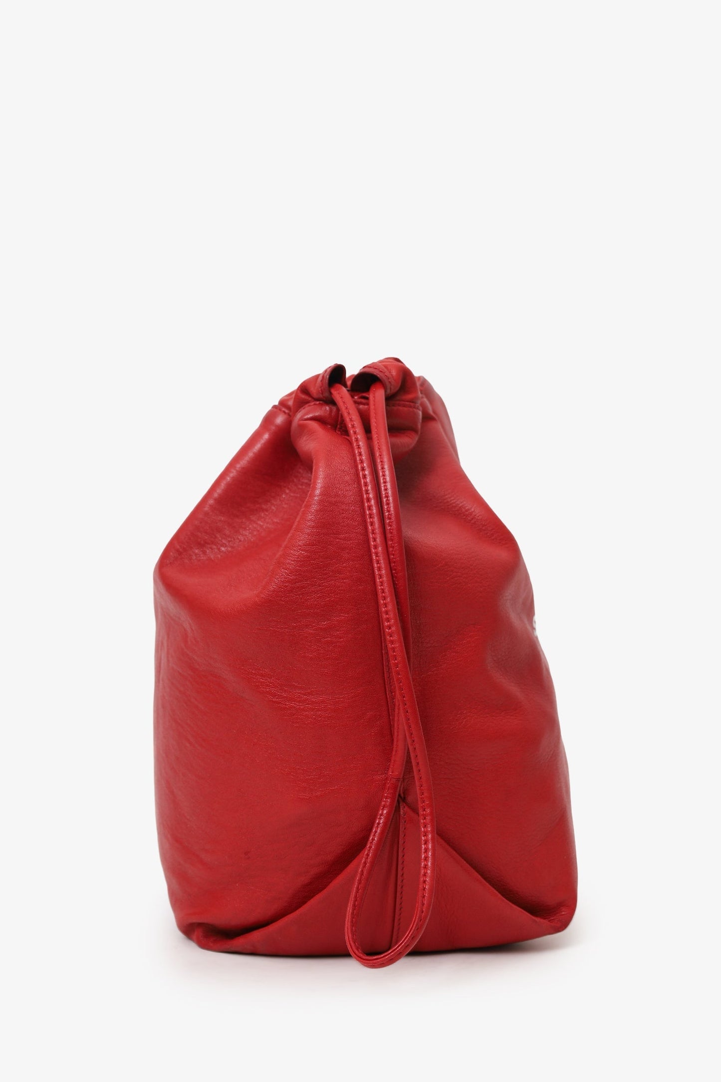 Saint Laurent Red Leather Teddy Bucket Bag With Pouch