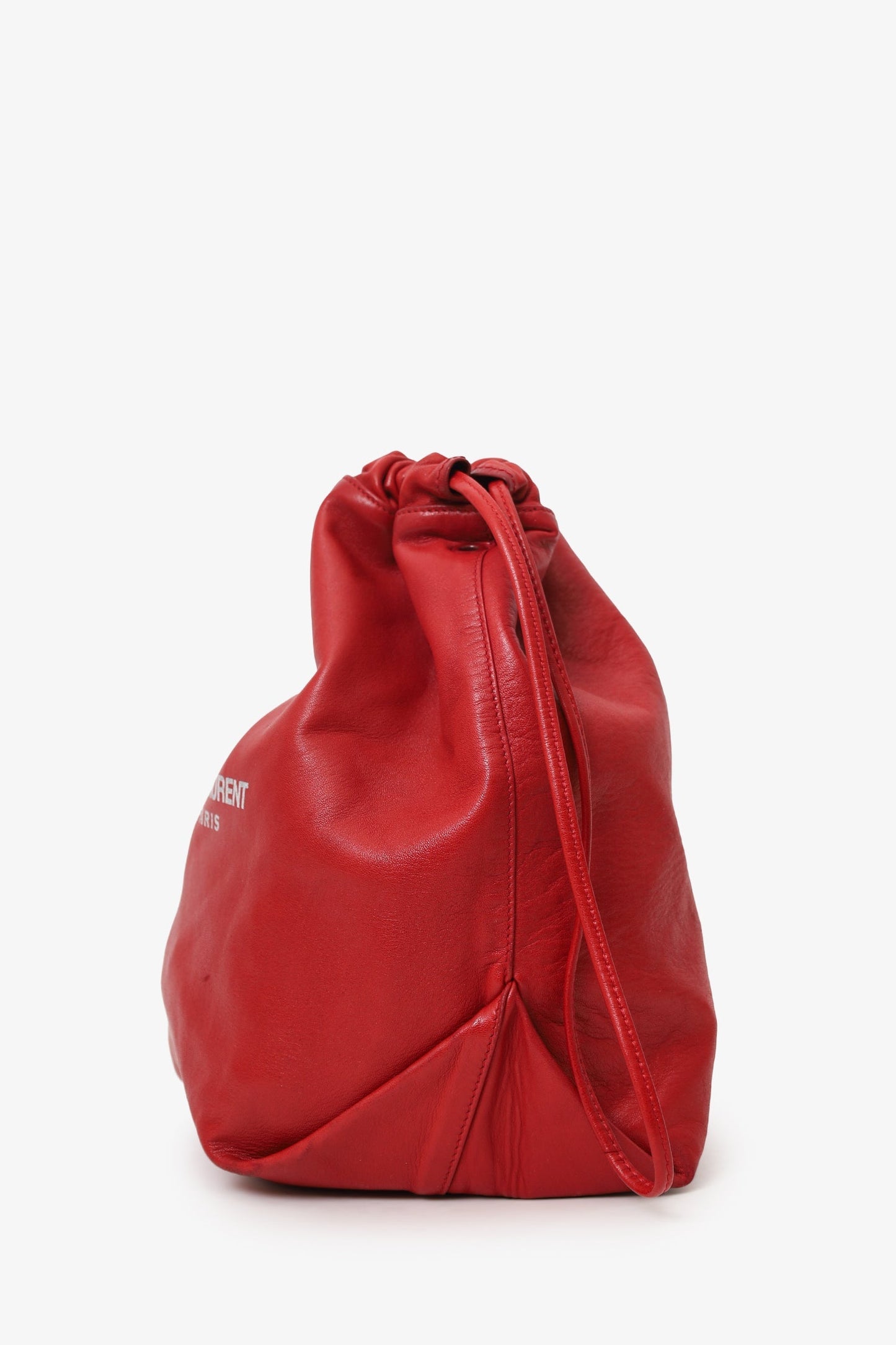 Saint Laurent Red Leather Teddy Bucket Bag With Pouch