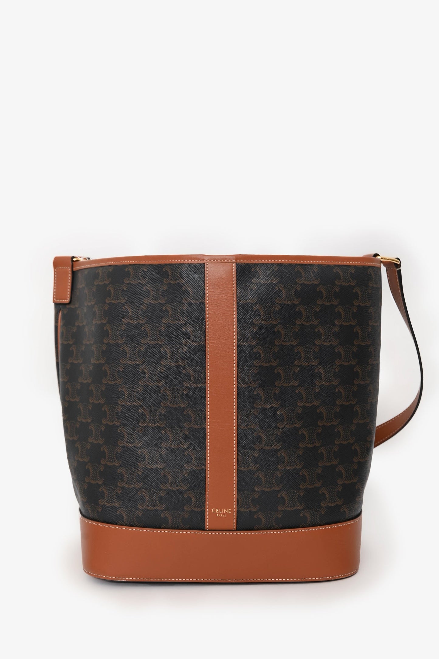 Celine 2022 Brown Canvas/Leather Triomphe Medium Bucket Bag