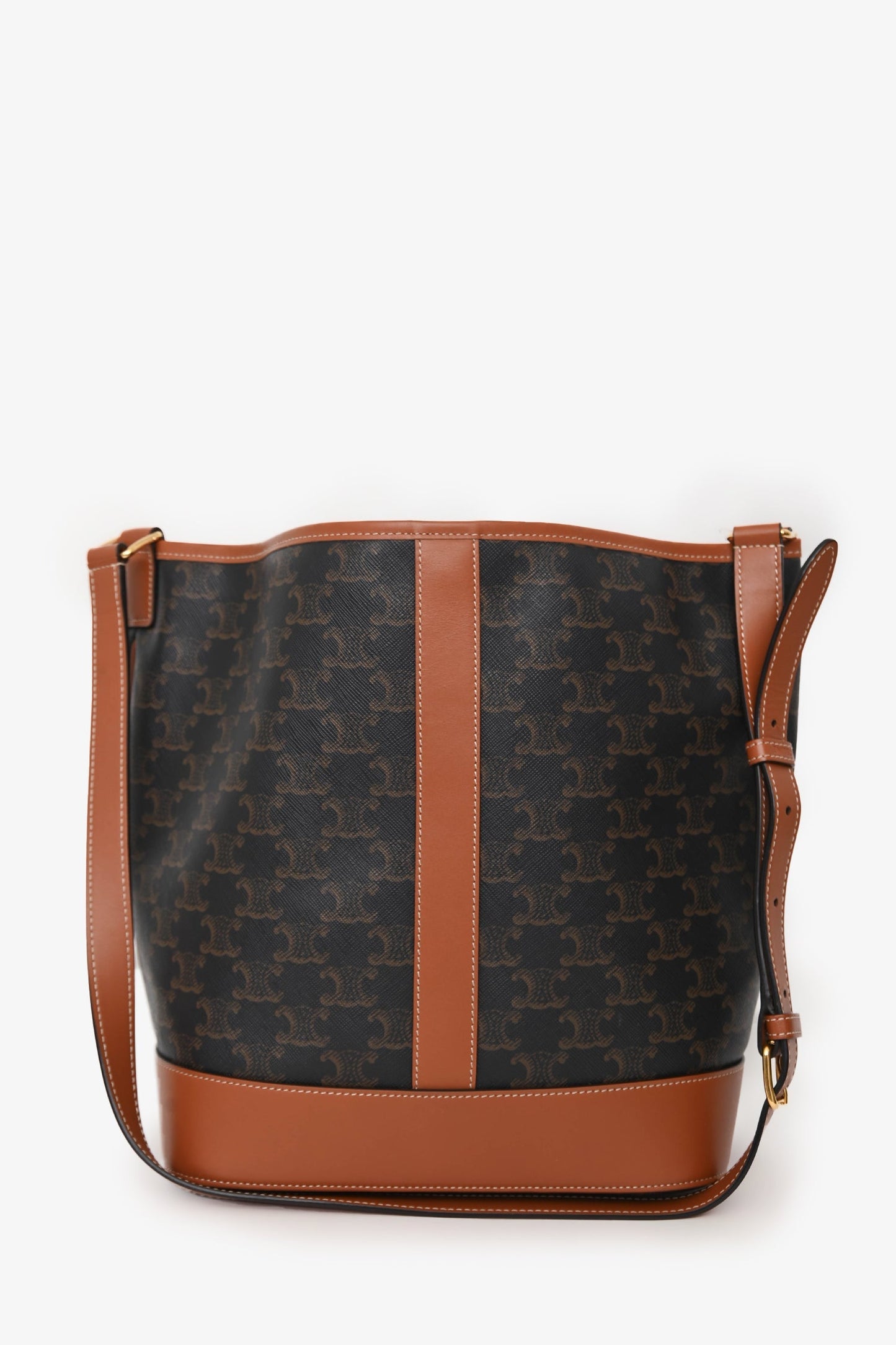 Celine 2022 Brown Canvas/Leather Triomphe Medium Bucket Bag