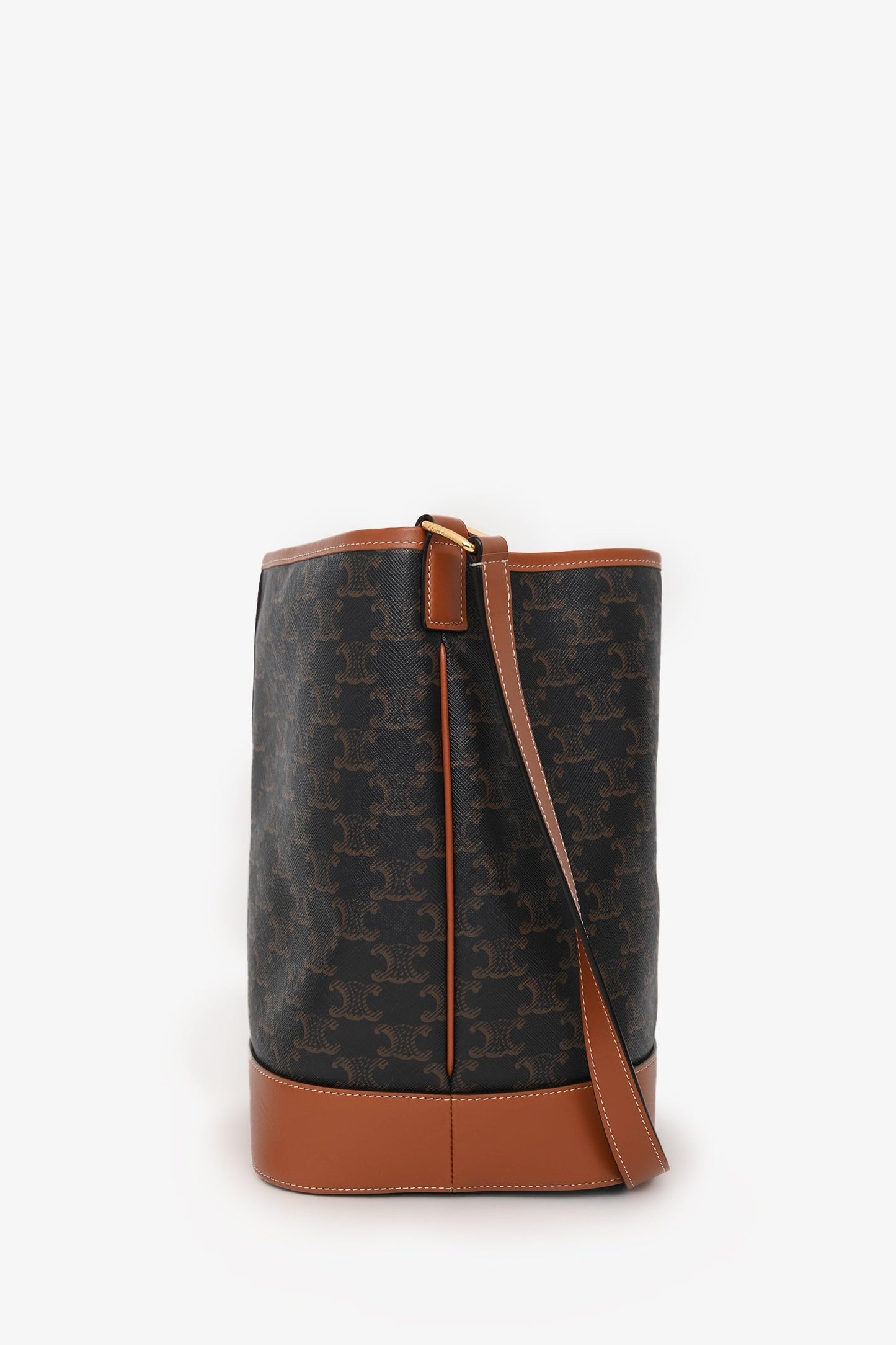 Celine 2022 Brown Canvas/Leather Triomphe Medium Bucket Bag