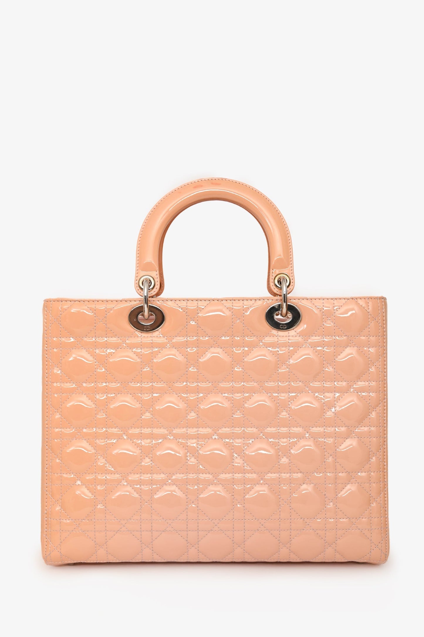 Christian Dior 2012 Light Peach Cannage Patent Large Lady Dior With Strap
