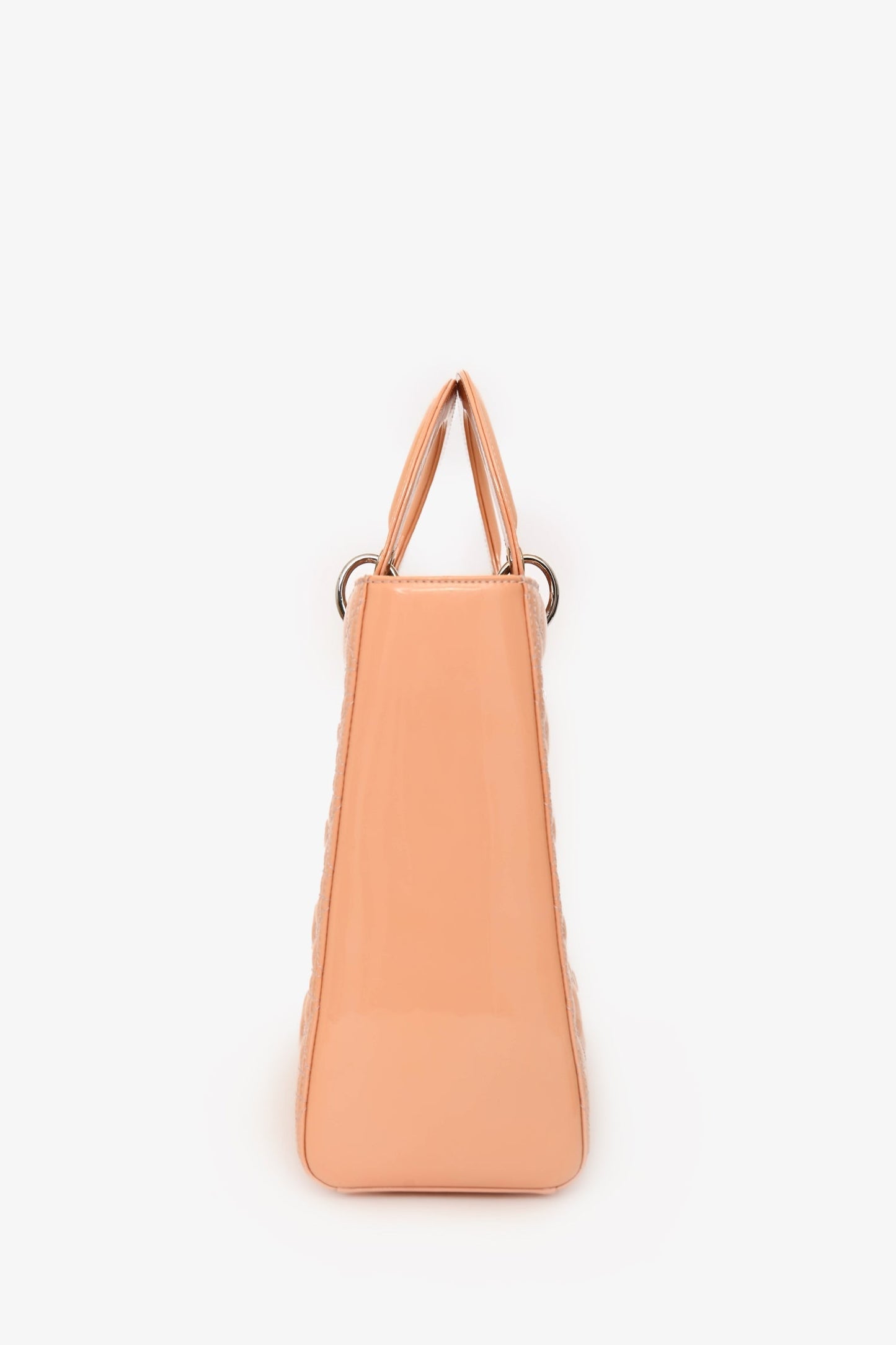 Christian Dior 2012 Light Peach Cannage Patent Large Lady Dior With Strap