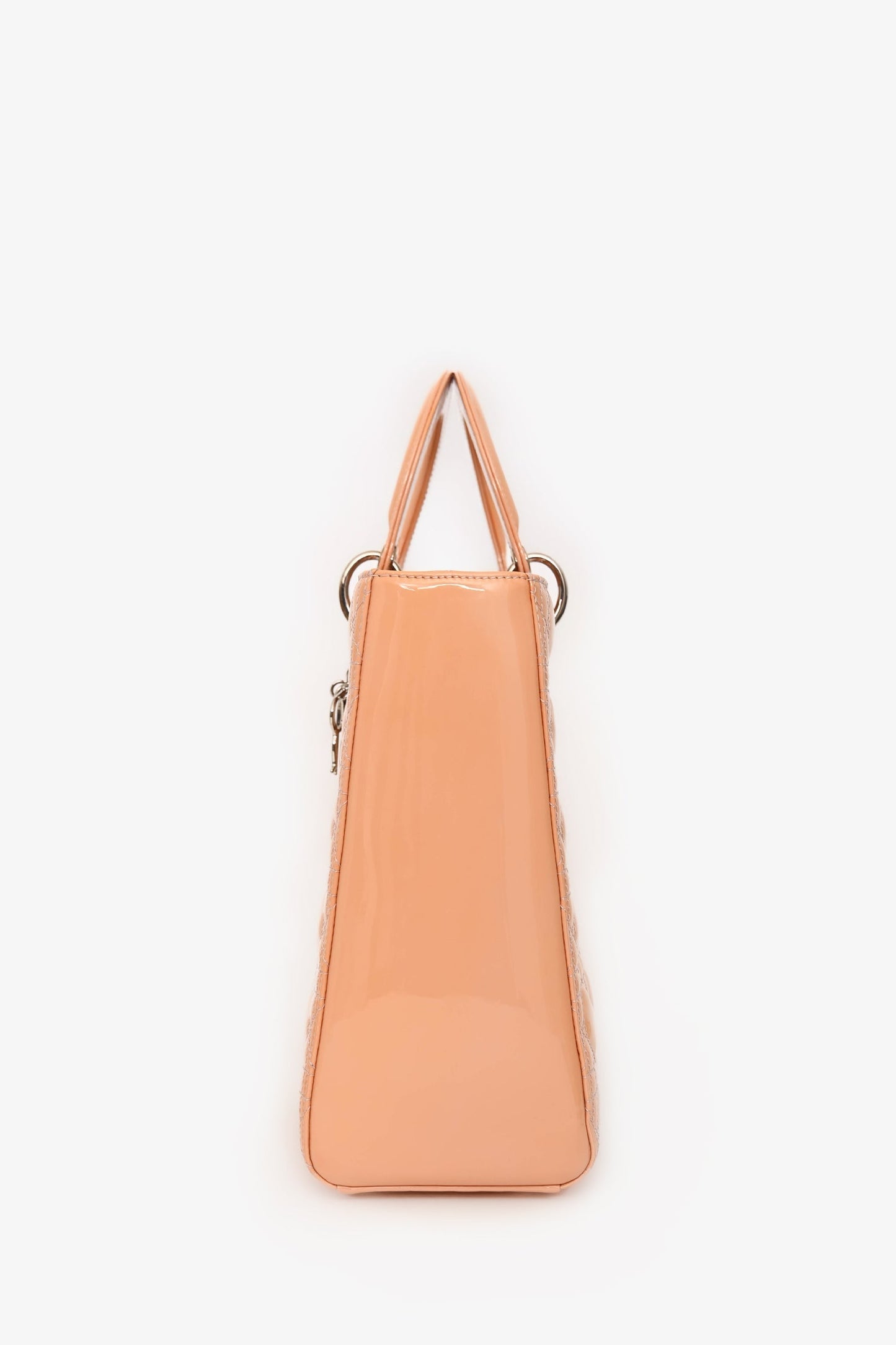 Christian Dior 2012 Light Peach Cannage Patent Large Lady Dior With Strap