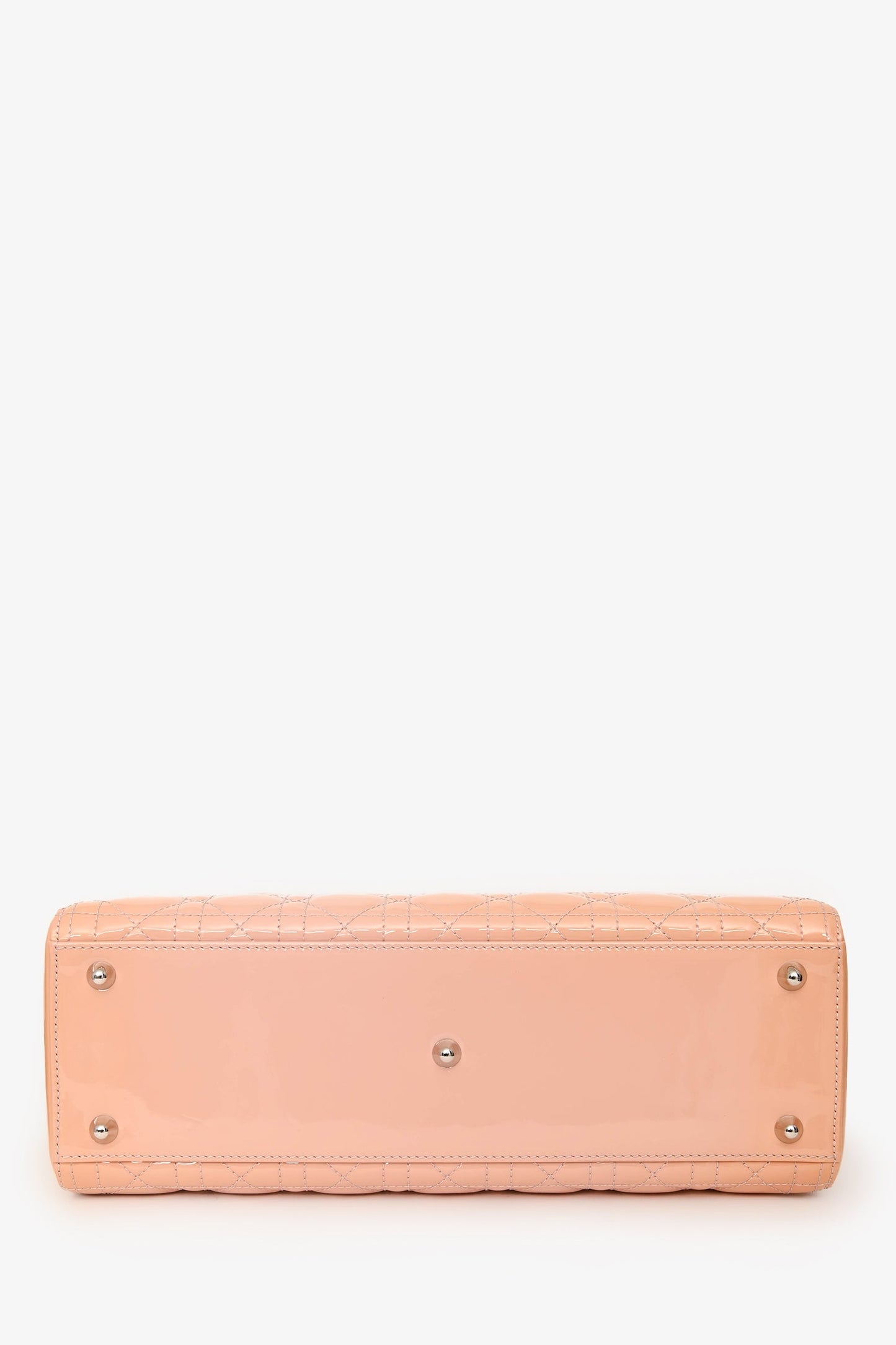 Christian Dior 2012 Light Peach Cannage Patent Large Lady Dior With Strap