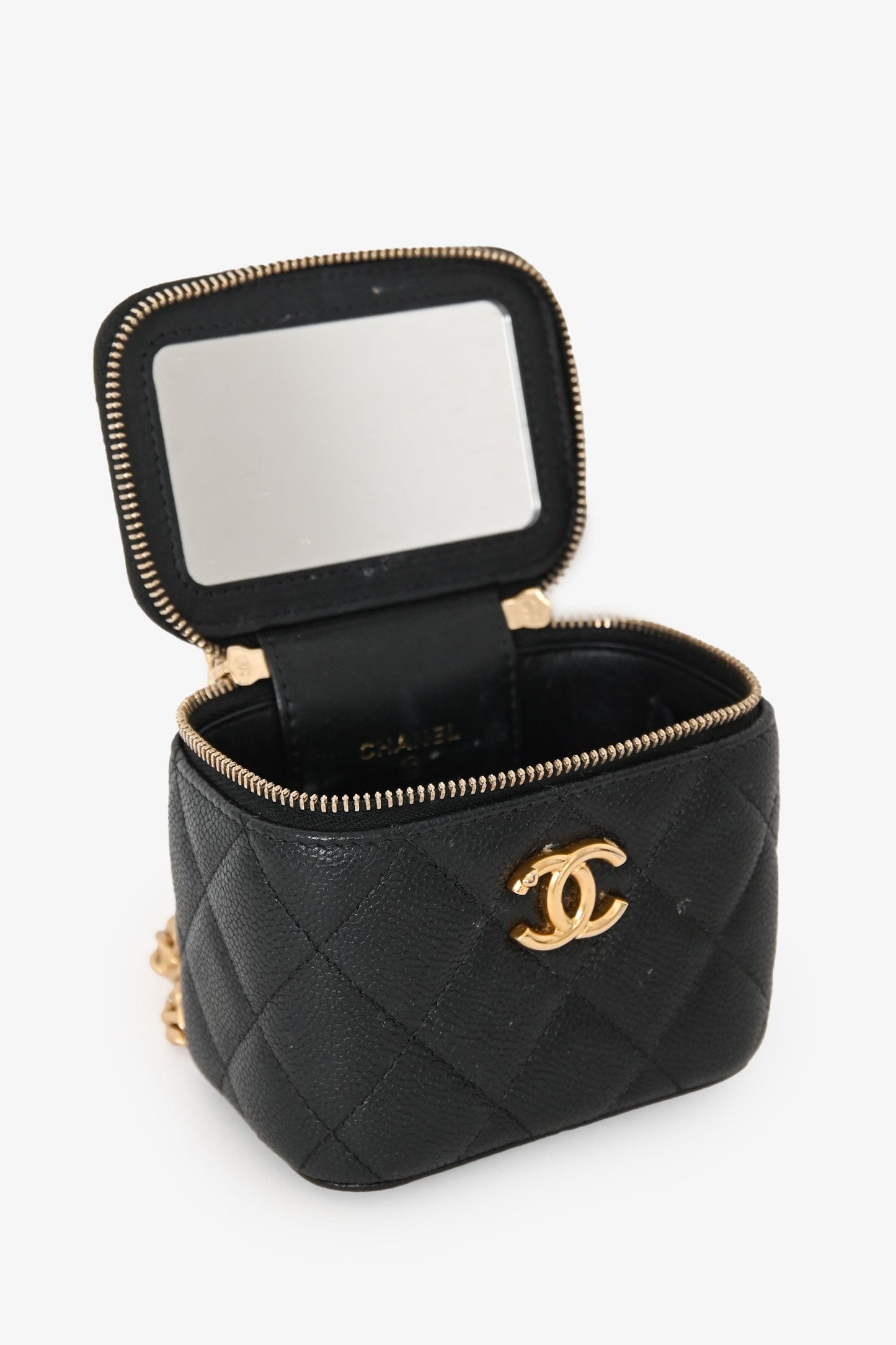 Chanel™ Black Caviar Leather Mini Vanity Crush Crossbody Gold Hardware