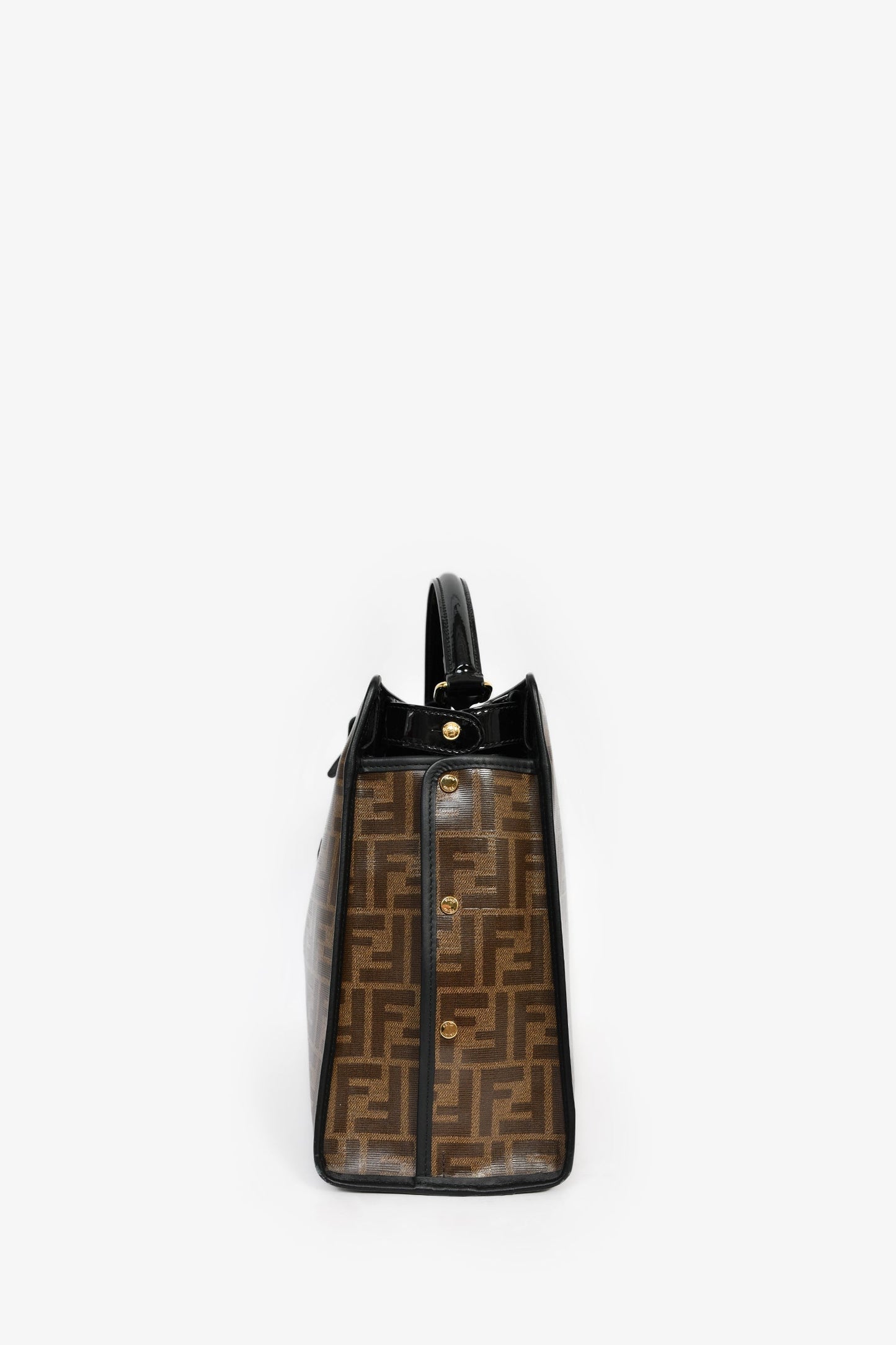 Fendi Black Patent Medium 'Peekaboo' Top Handle With Brown Zucca Canvas Defender