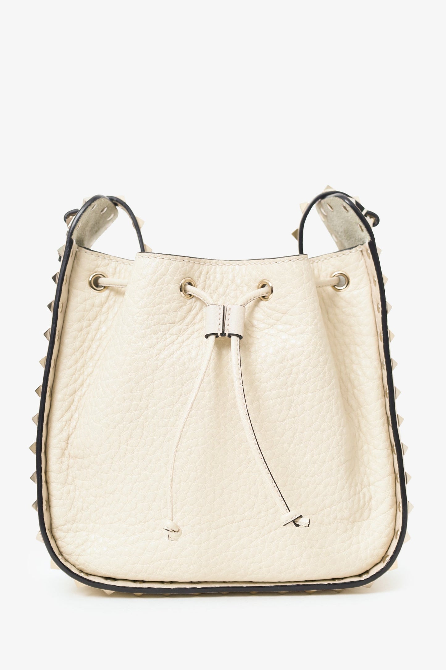 Valentino White Leather Rockstud Bucket Bag