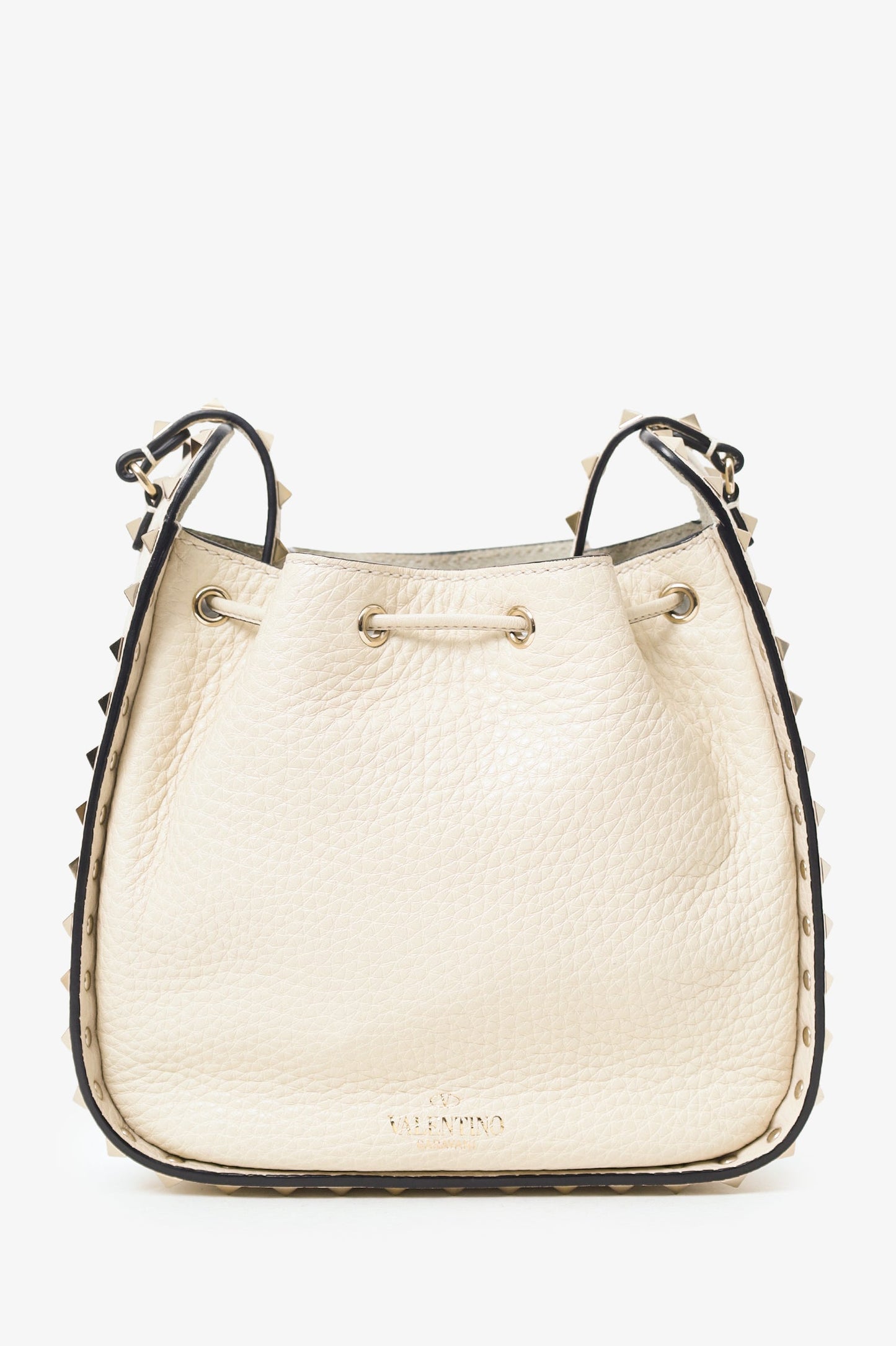 Valentino White Leather Rockstud Bucket Bag