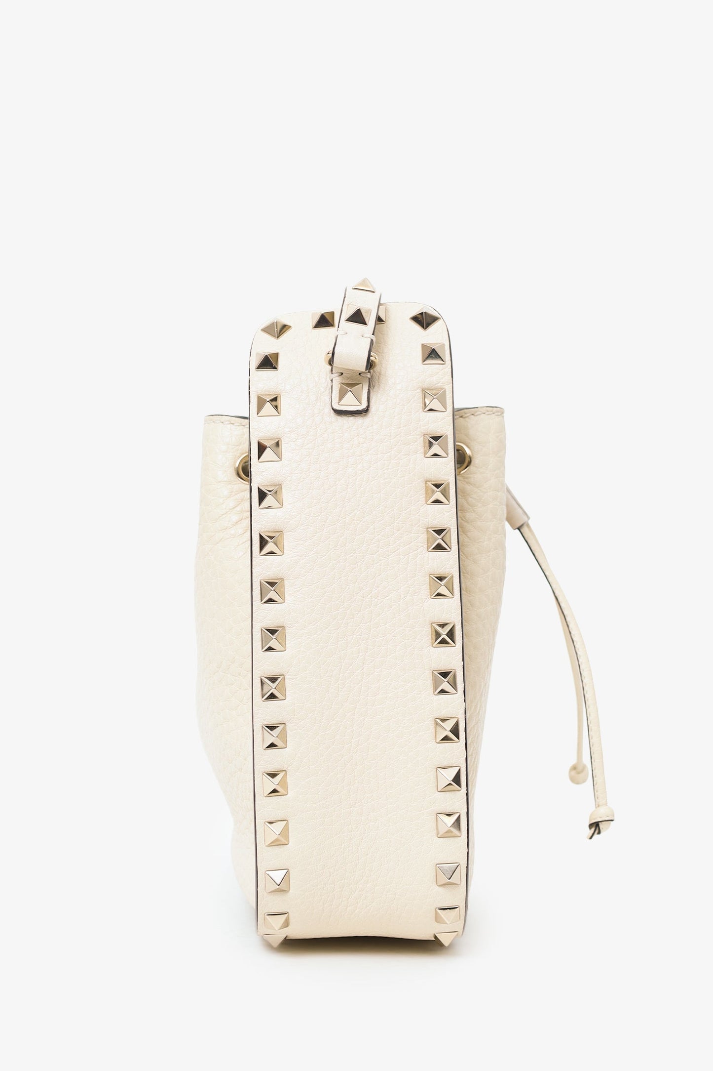 Valentino White Leather Rockstud Bucket Bag