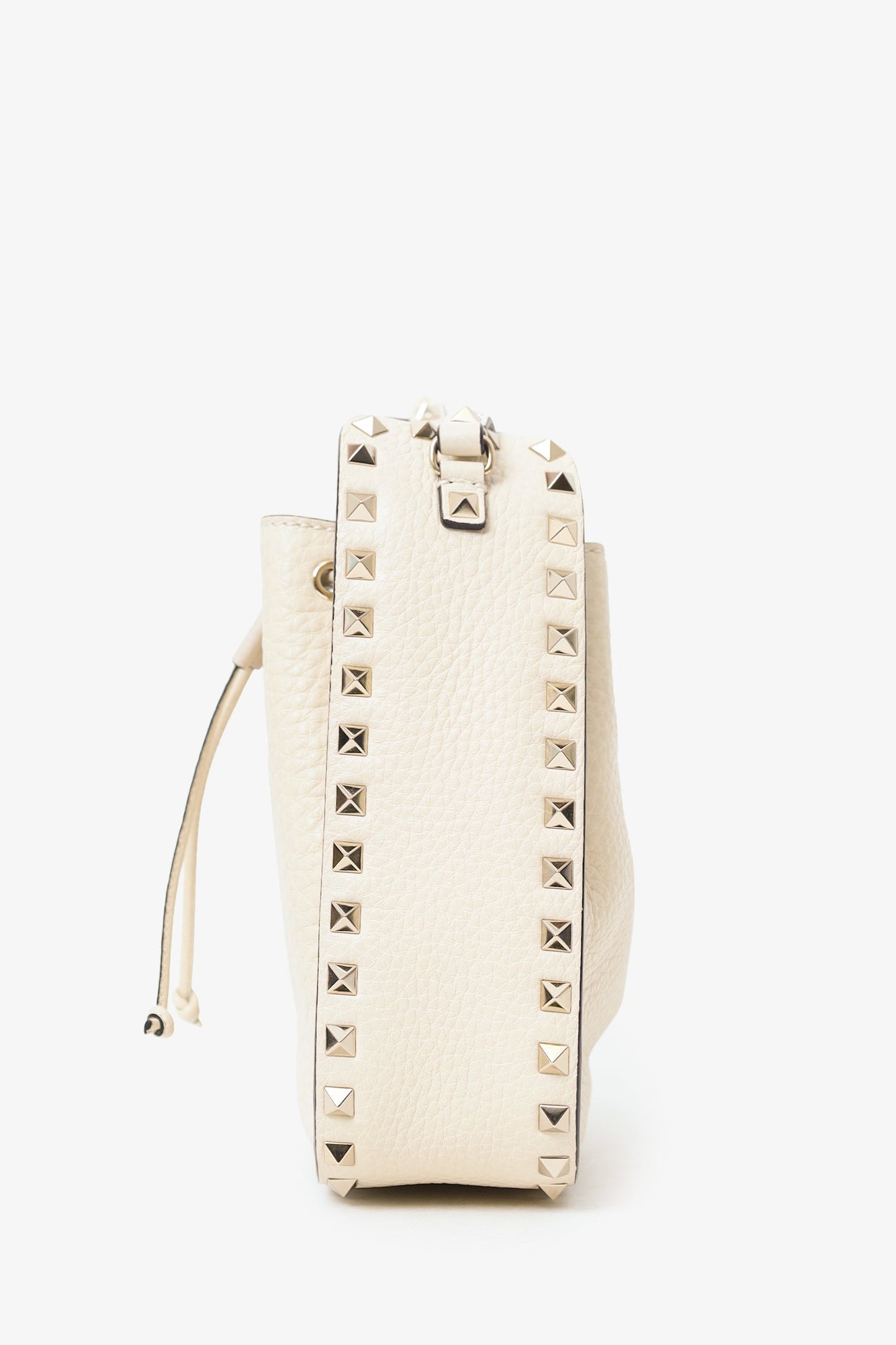 Valentino White Leather Rockstud Bucket Bag