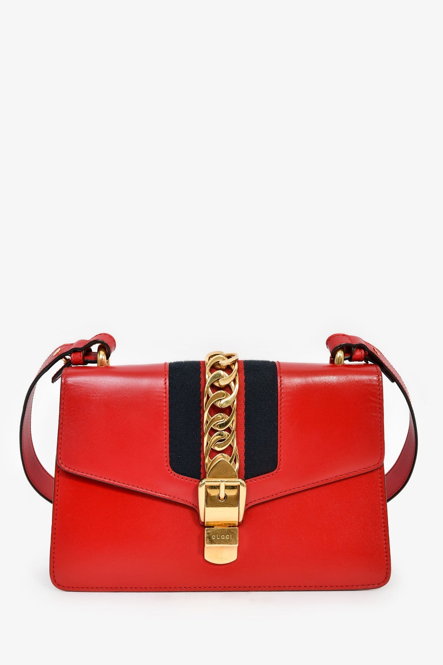 Gucci Red Leather Web Sylvie Small Ribbon Shoulder Bag