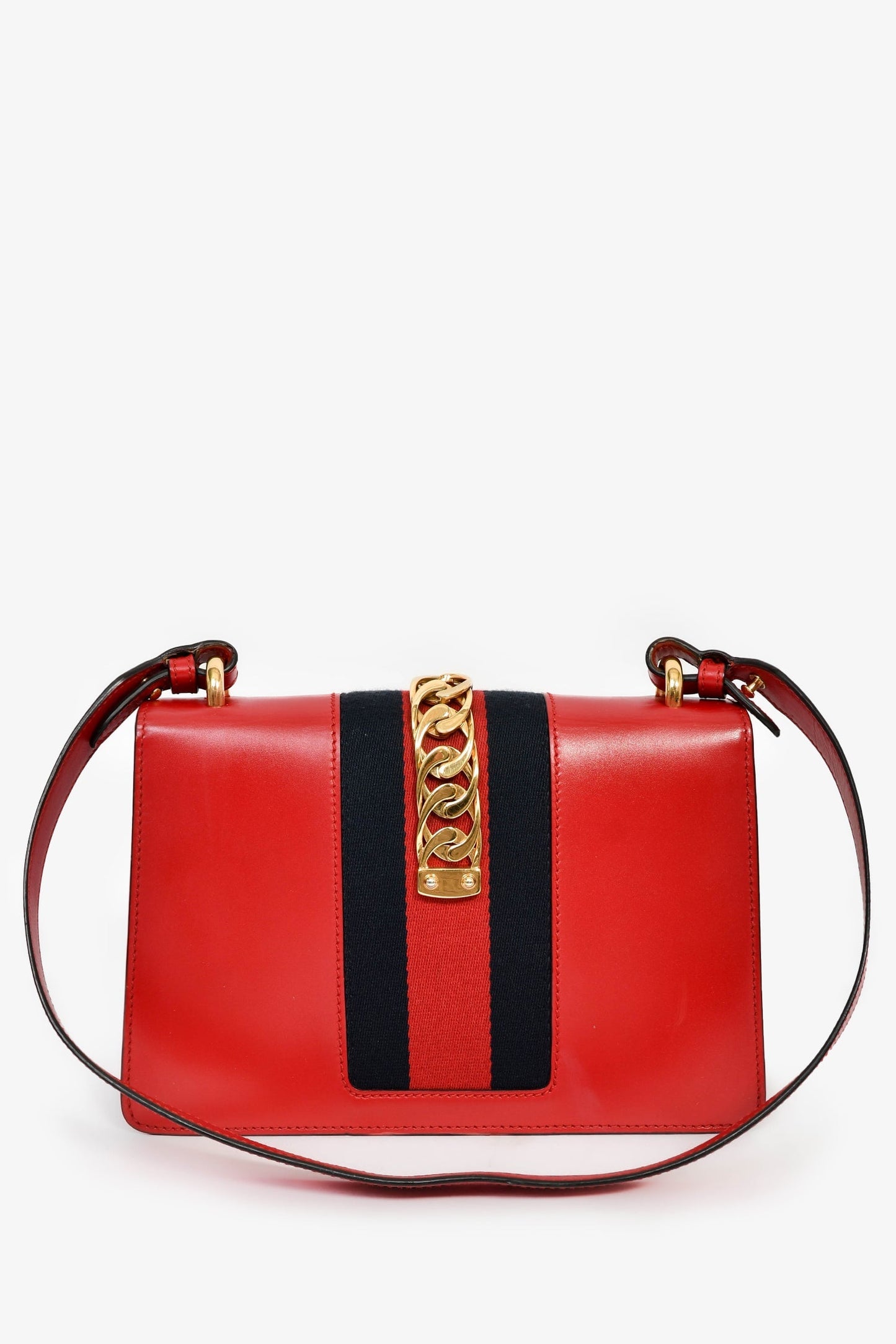Gucci Red Leather Web Sylvie Small Ribbon Shoulder Bag