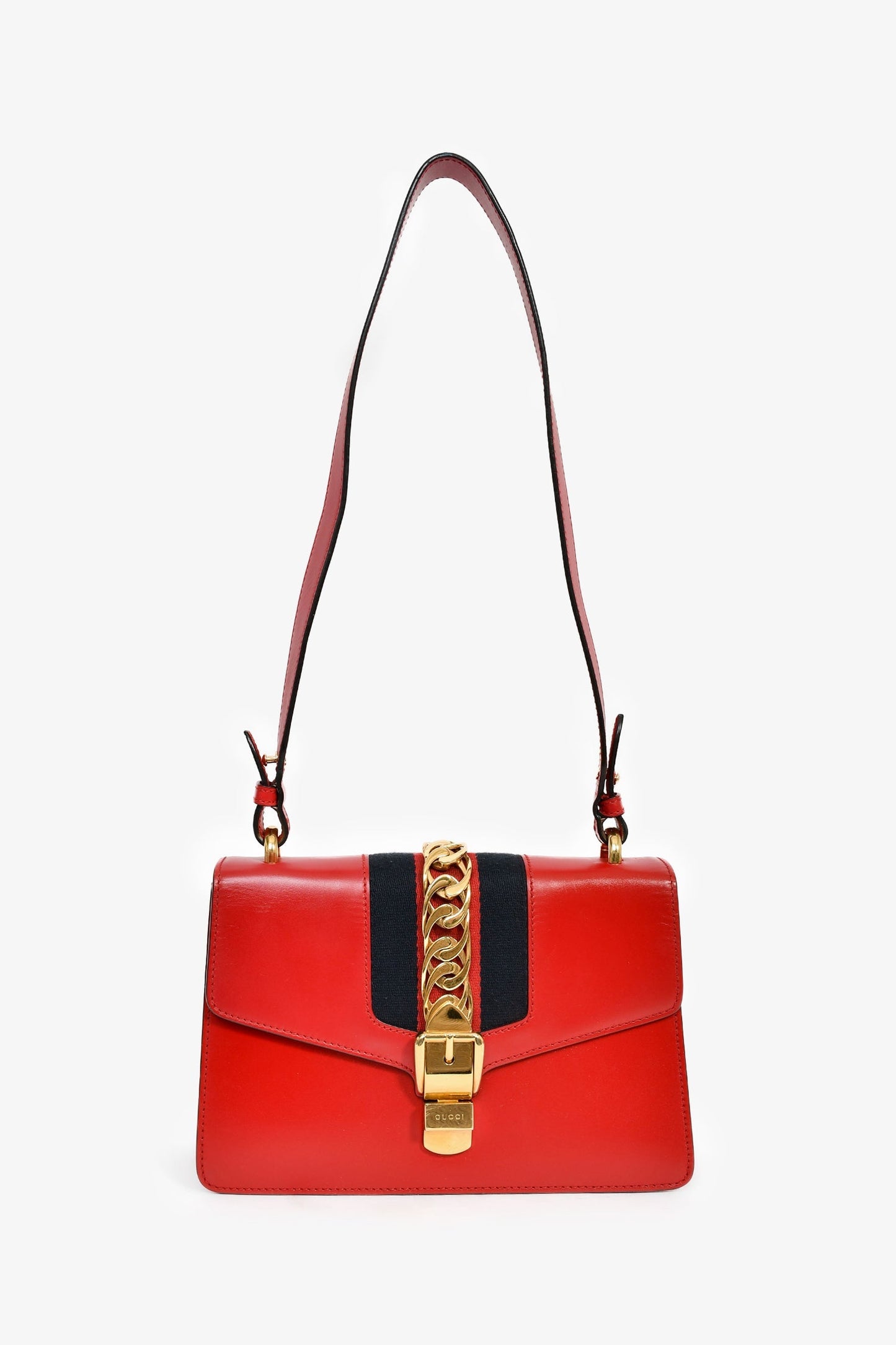Gucci Red Leather Web Sylvie Small Ribbon Shoulder Bag