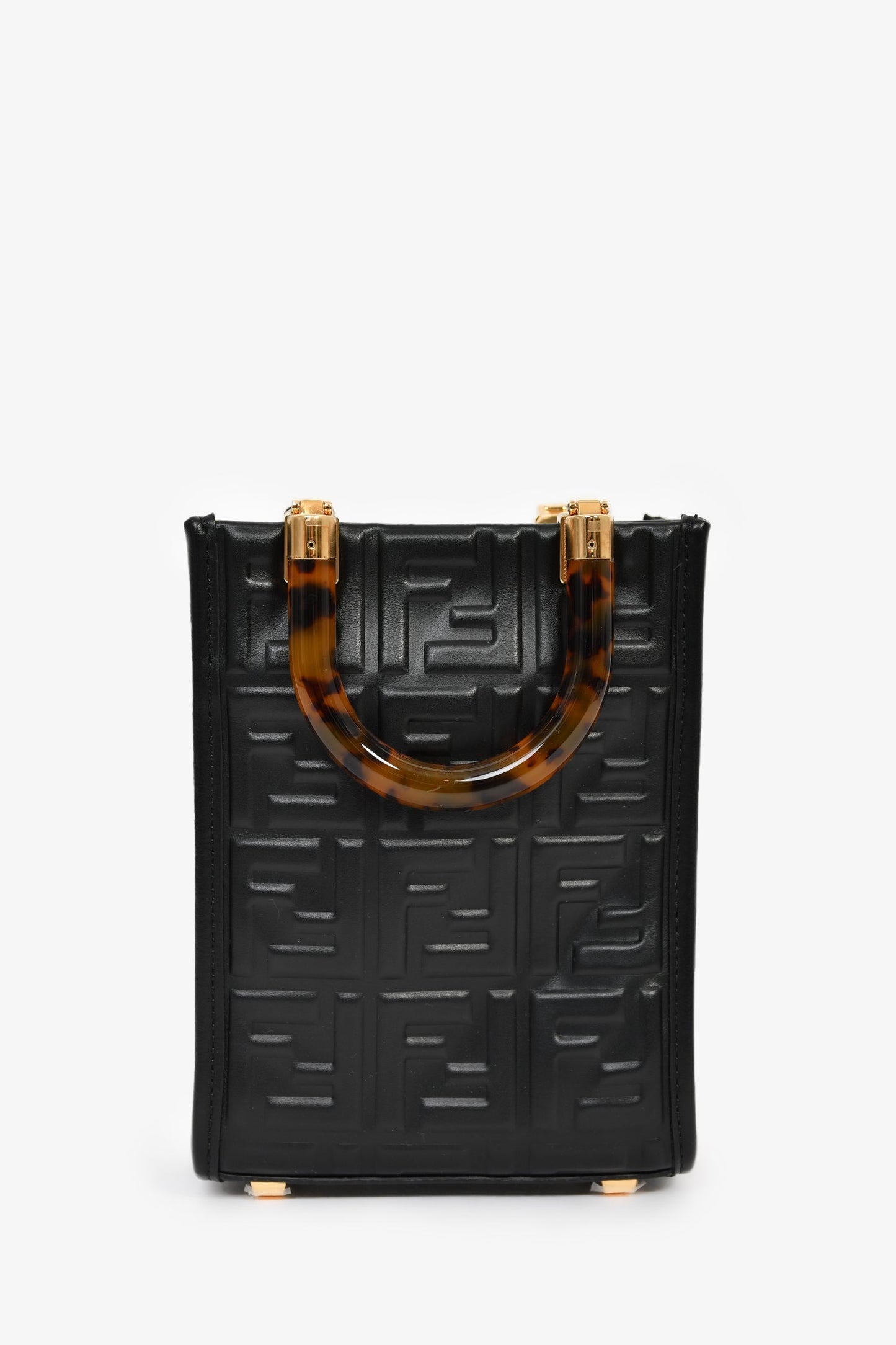 Fendi Black Zucca Embossed Leather/Tortoise Sunshine Mini Top Handle Bag