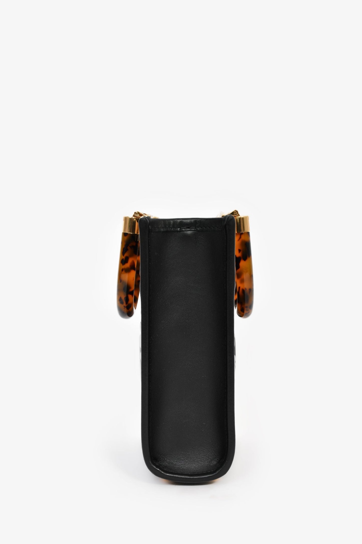 Fendi Black Zucca Embossed Leather/Tortoise Sunshine Mini Top Handle Bag