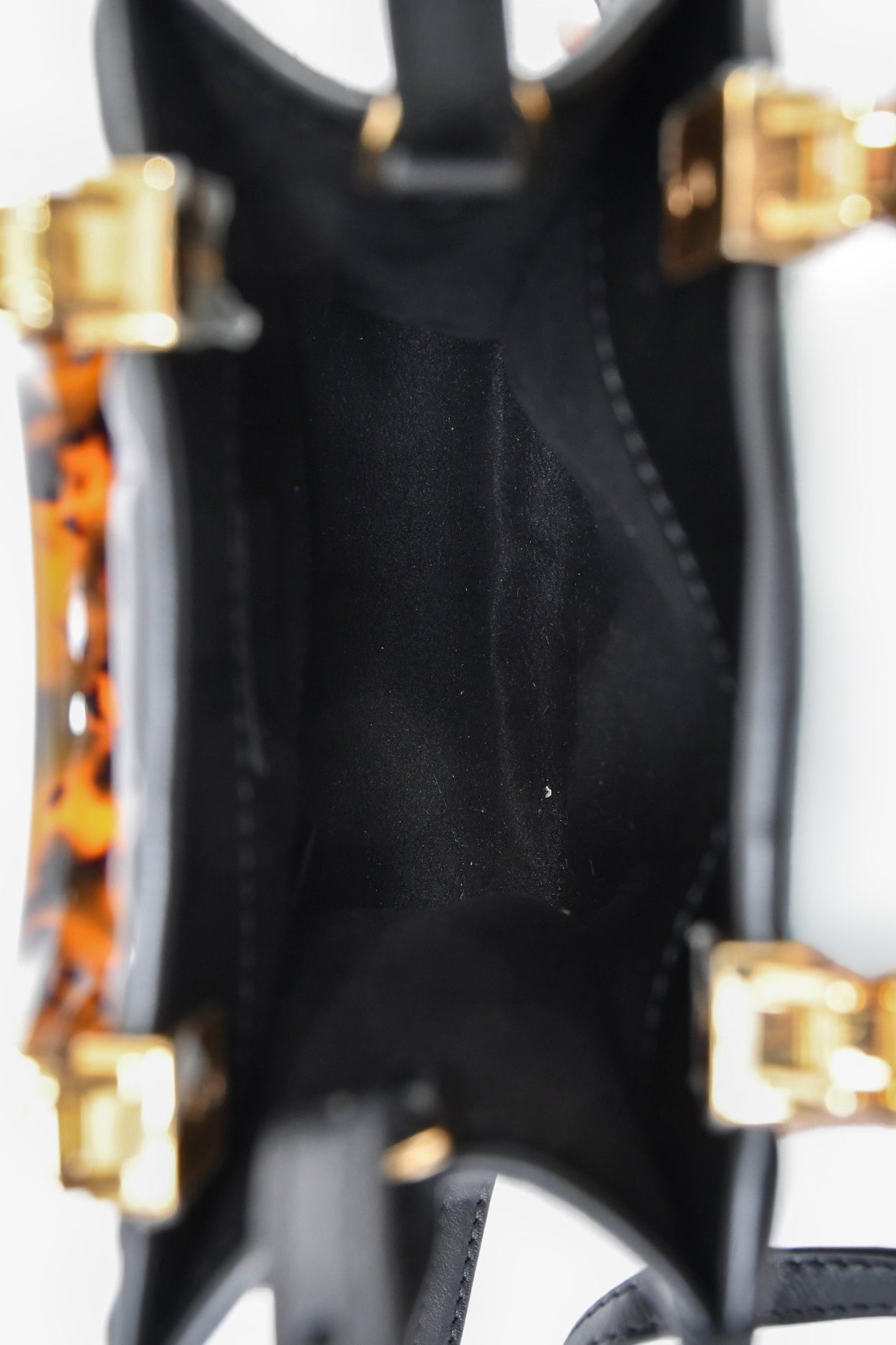 Fendi Black Zucca Embossed Leather/Tortoise Sunshine Mini Top Handle Bag
