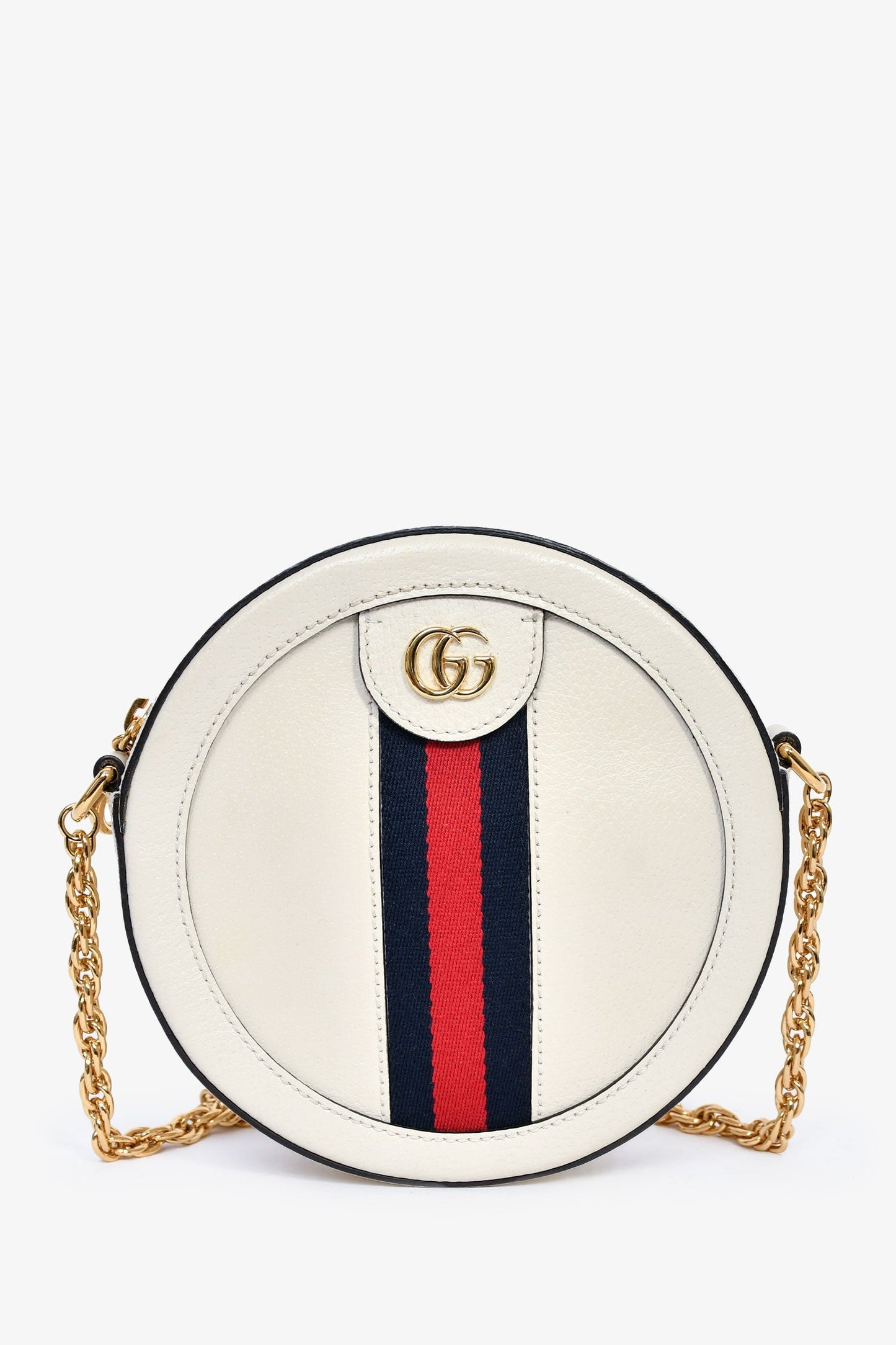 Gucci White Leather Web Detail 'Ophidia' Mini Round Crossbody Bag