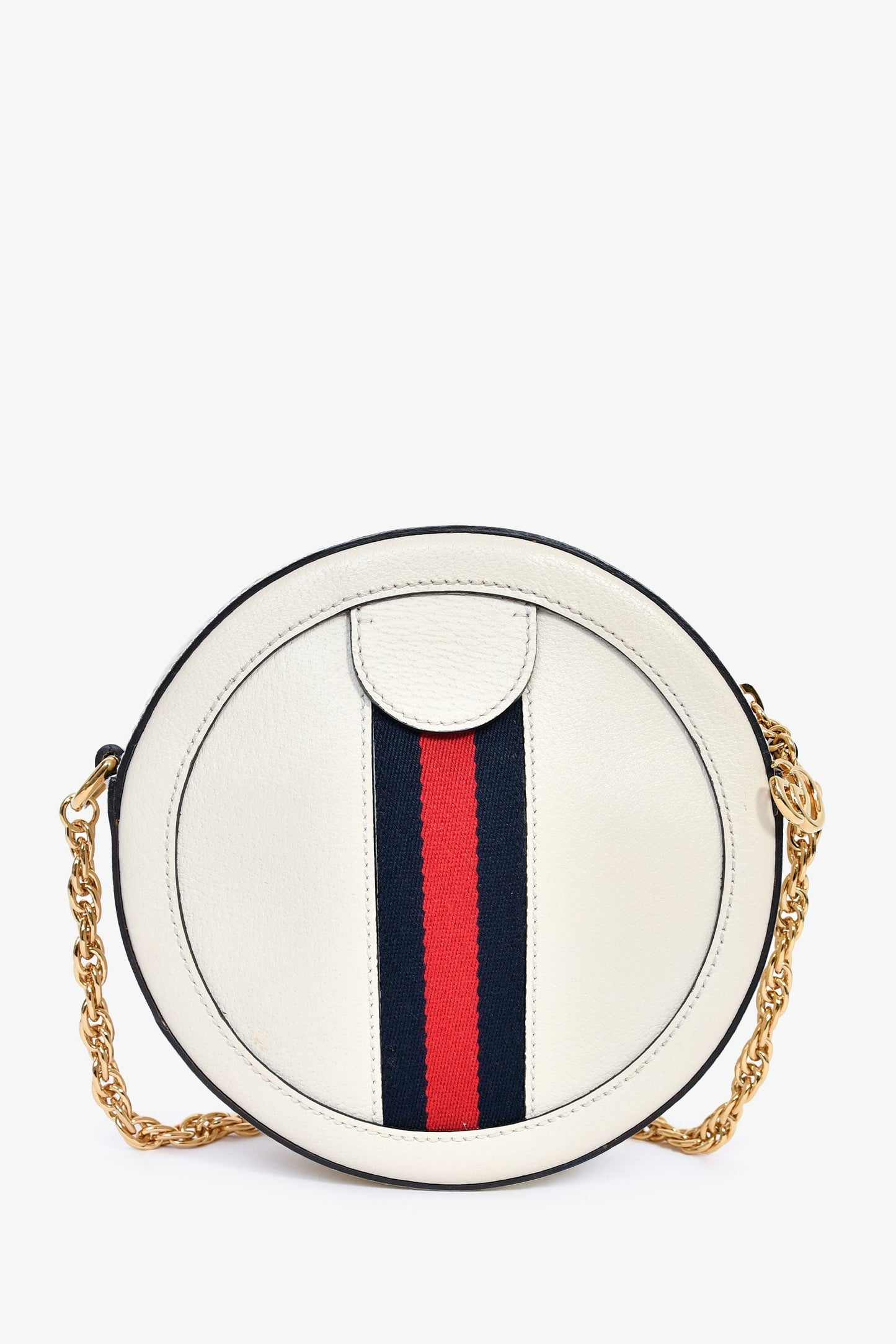 Gucci White Leather Web Detail 'Ophidia' Mini Round Crossbody Bag