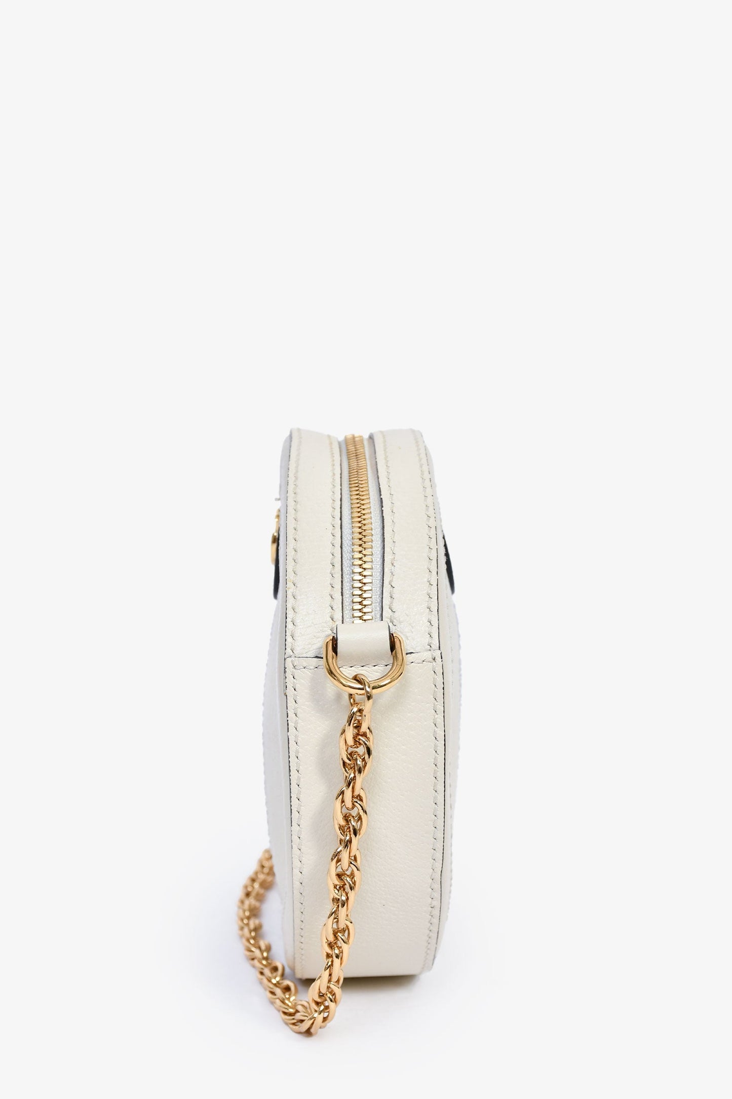 Gucci White Leather Web Detail 'Ophidia' Mini Round Crossbody Bag