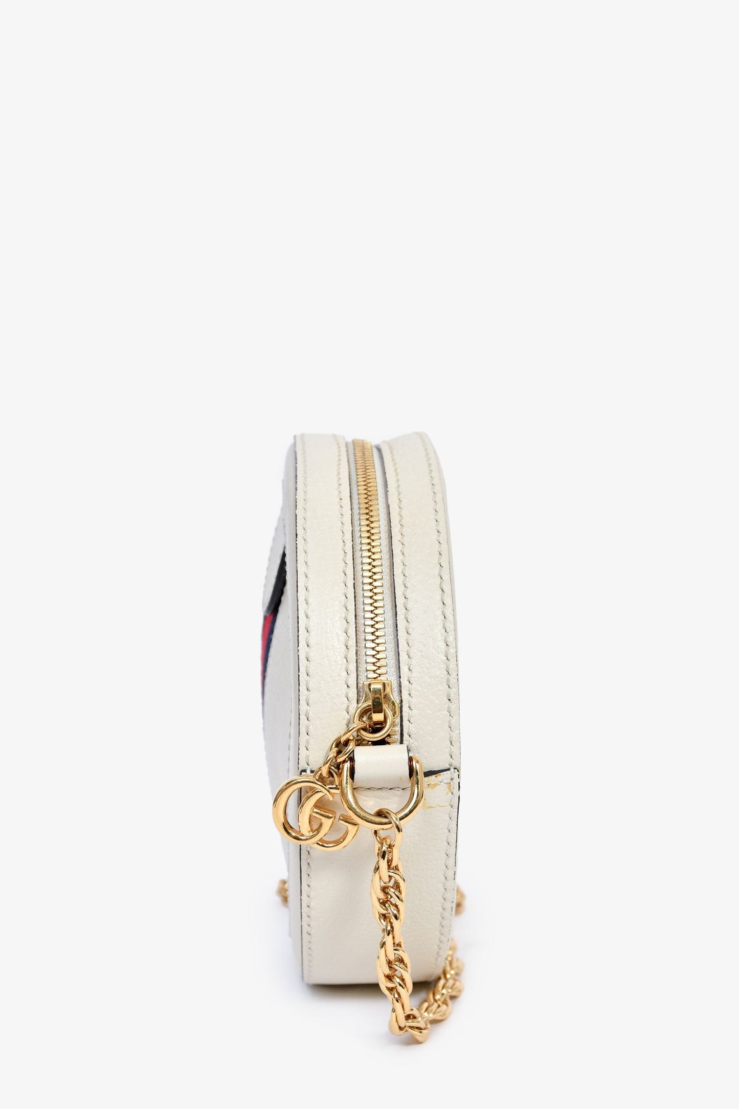 Gucci White Leather Web Detail 'Ophidia' Mini Round Crossbody Bag