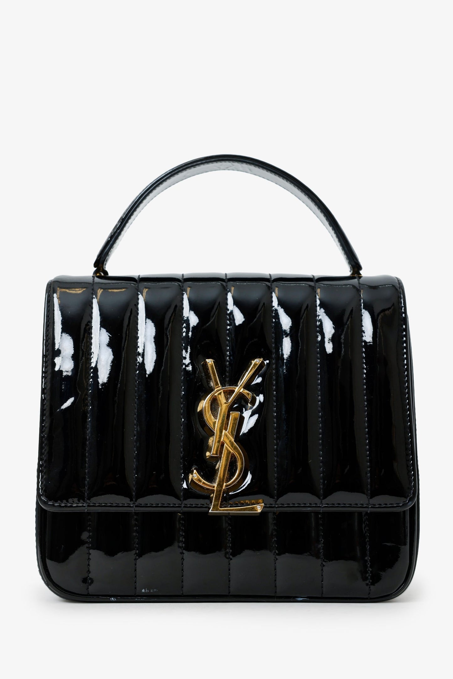 Saint Laurent Black Patent Leather Large Vicky Crossbody