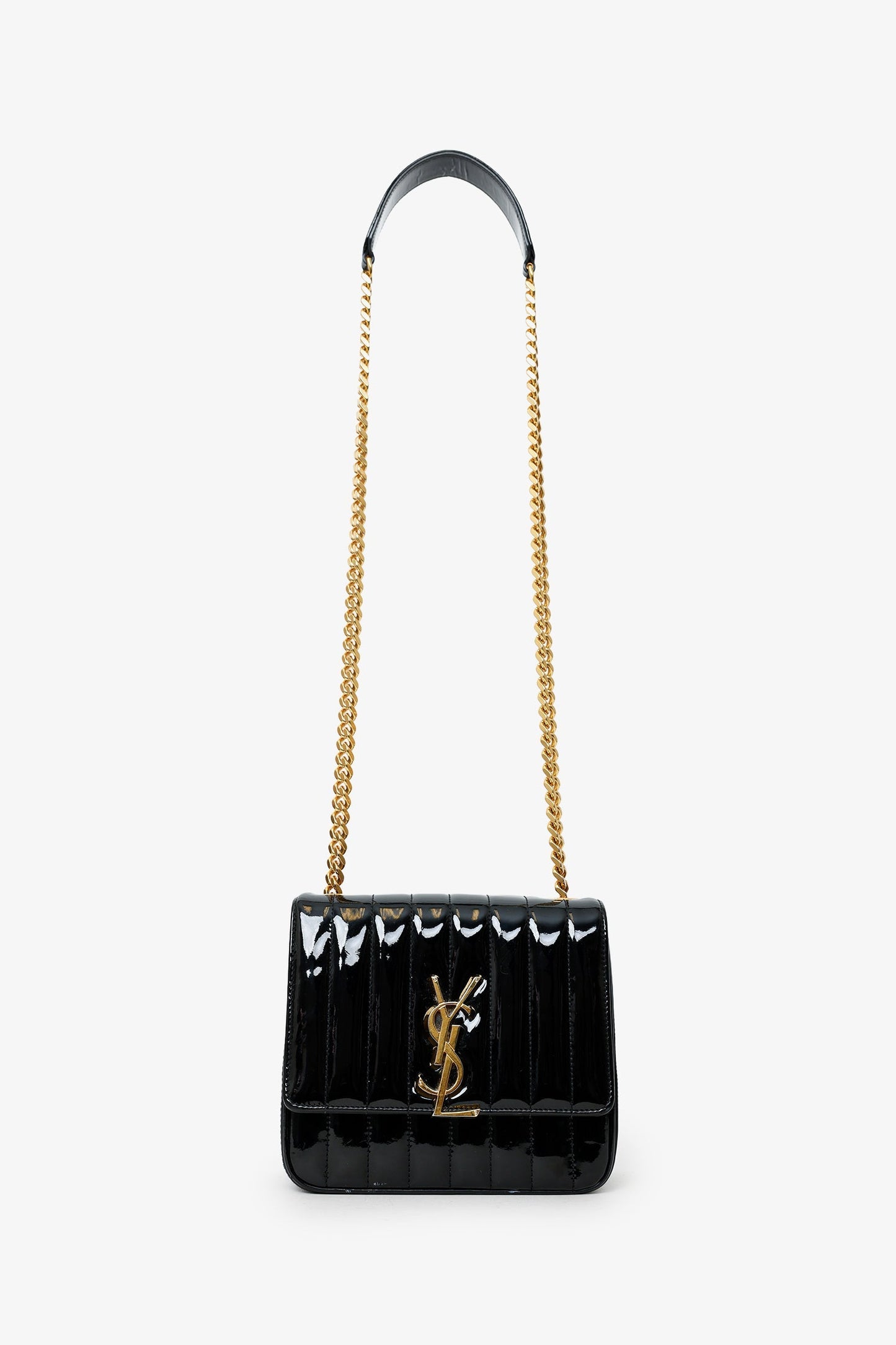 Saint Laurent Black Patent Leather Large Vicky Crossbody