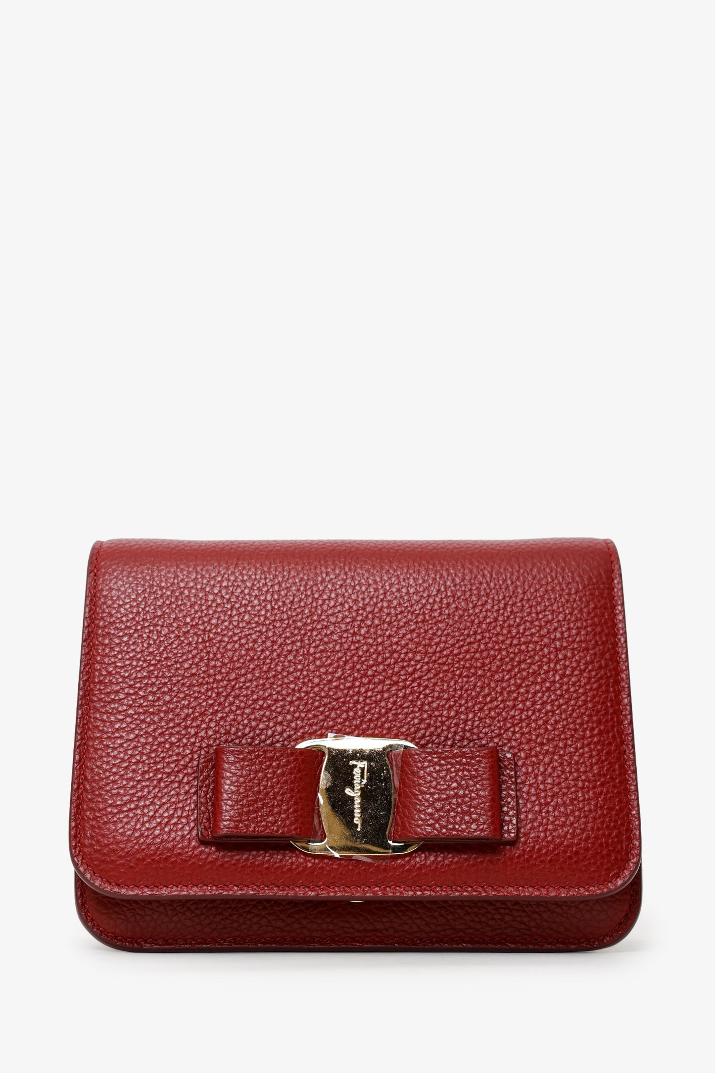 Salvatore Ferragamo Burgundy Leather Vara Bow Crossbody