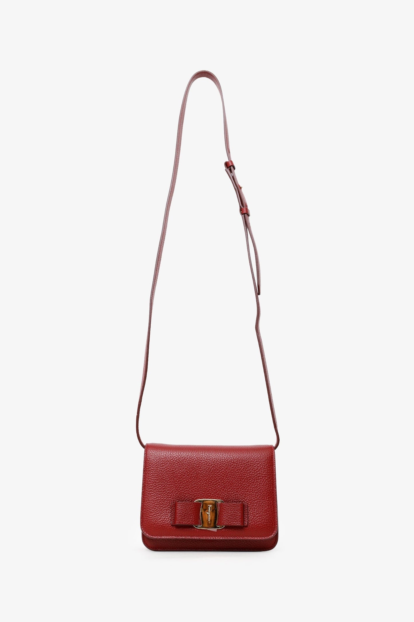 Salvatore Ferragamo Burgundy Leather Vara Bow Crossbody