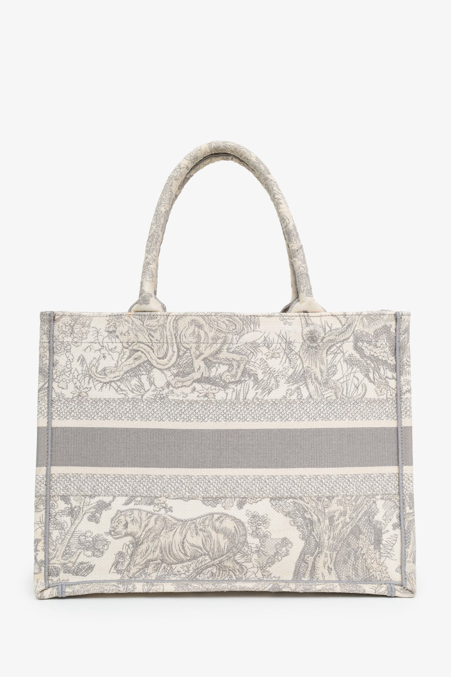 Christian Dior 2021 Grey Canvas Toile de Jouy Embroidered Medium Book Tote