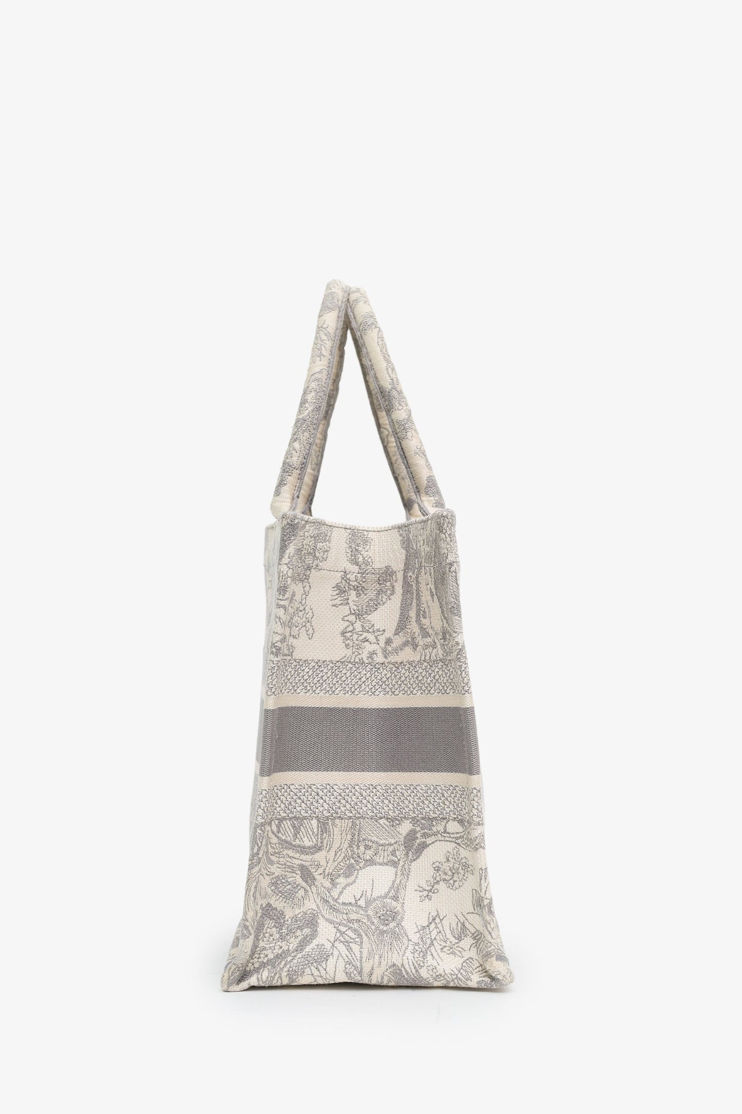 Christian Dior 2021 Grey Canvas Toile de Jouy Embroidered Medium Book Tote