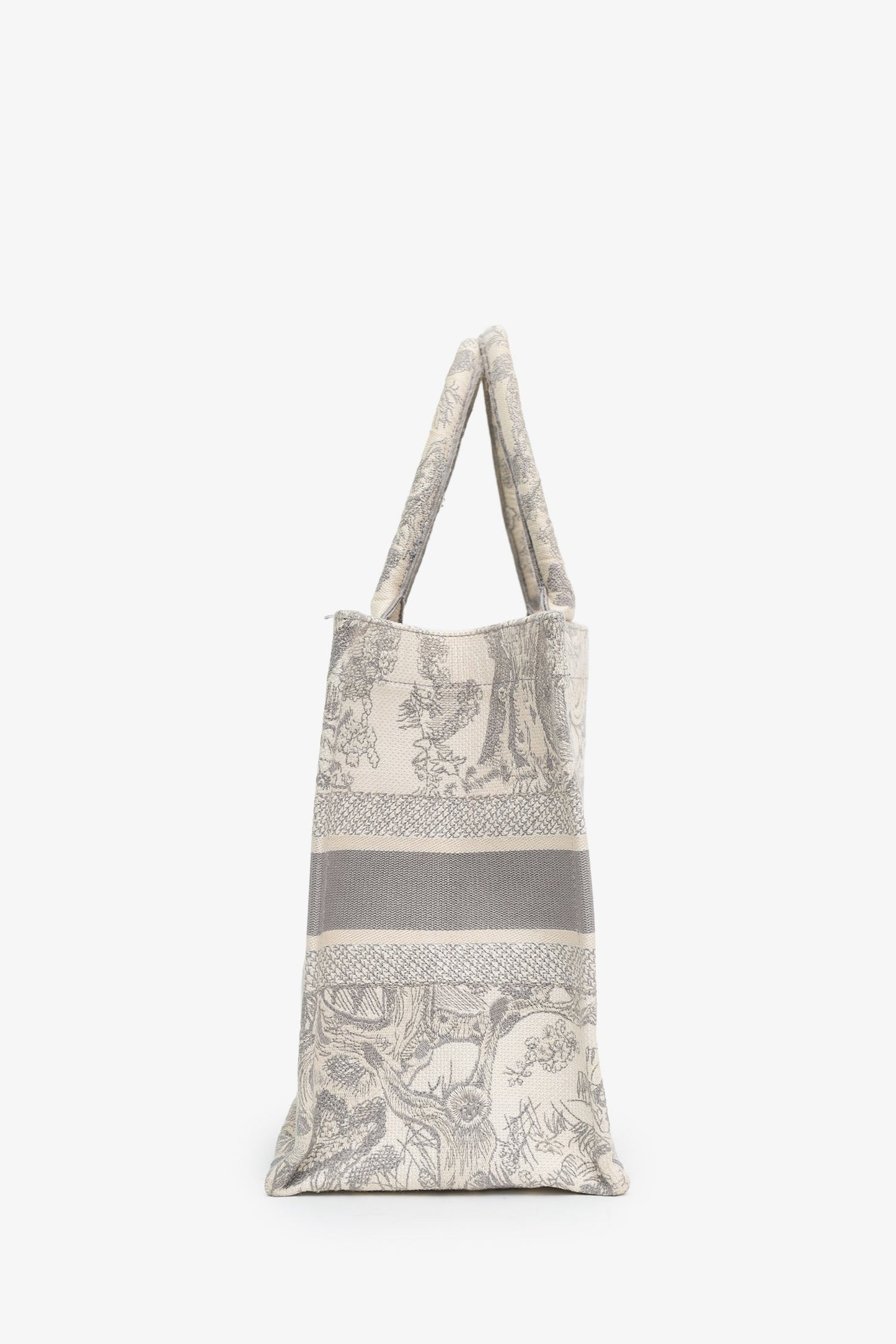 Christian Dior 2021 Grey Canvas Toile de Jouy Embroidered Medium Book Tote