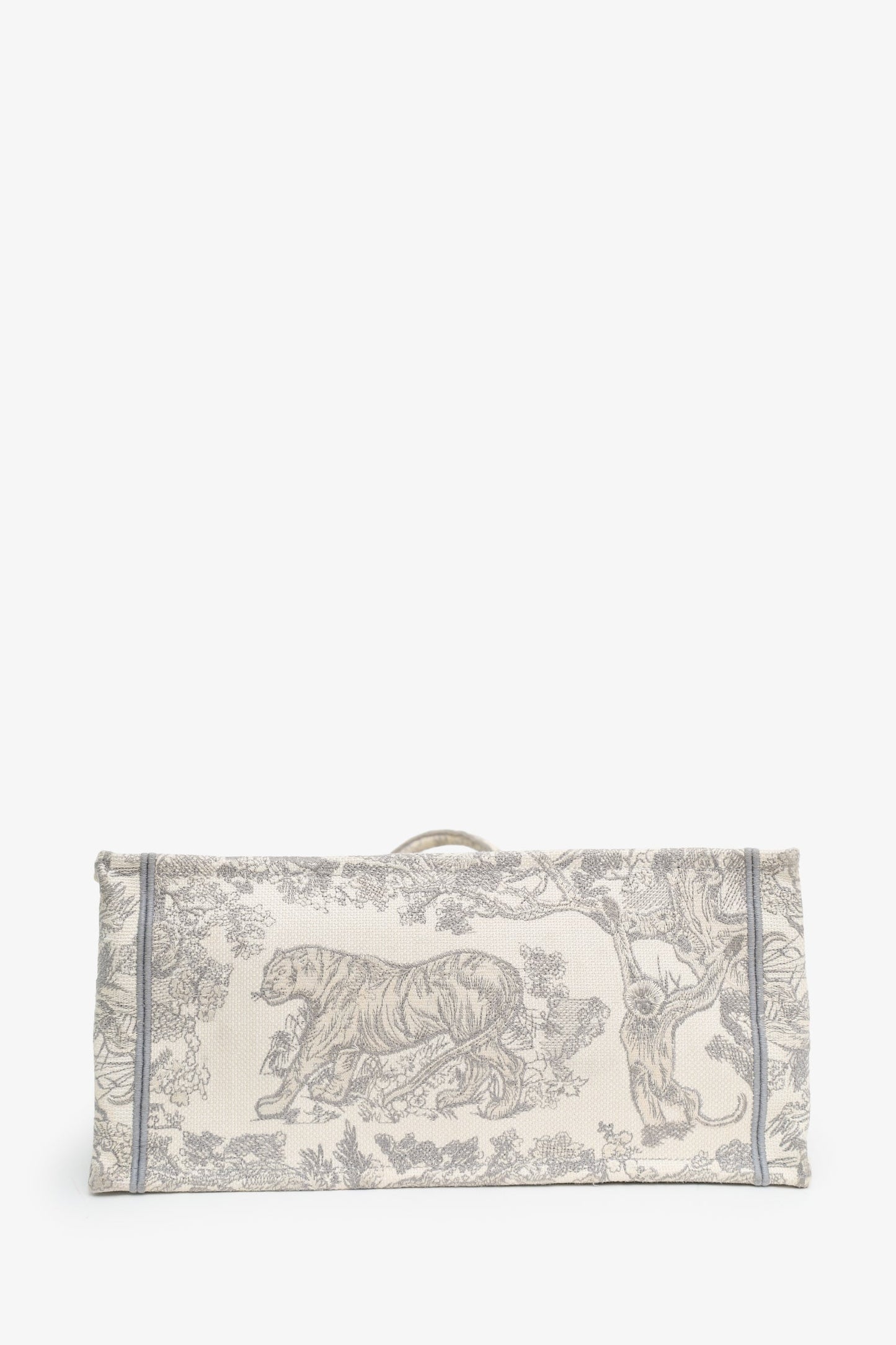 Christian Dior 2021 Grey Canvas Toile de Jouy Embroidered Medium Book Tote