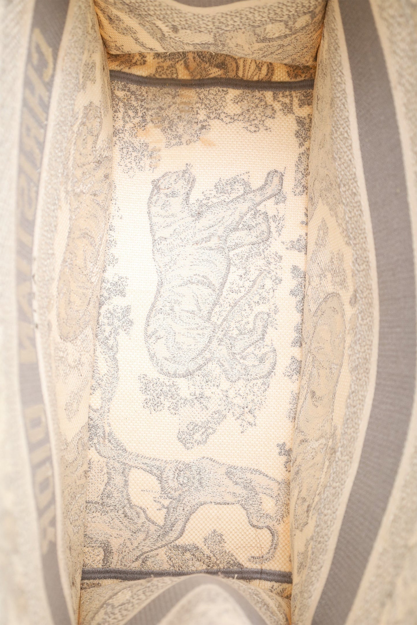 Christian Dior 2021 Grey Canvas Toile de Jouy Embroidered Medium Book Tote