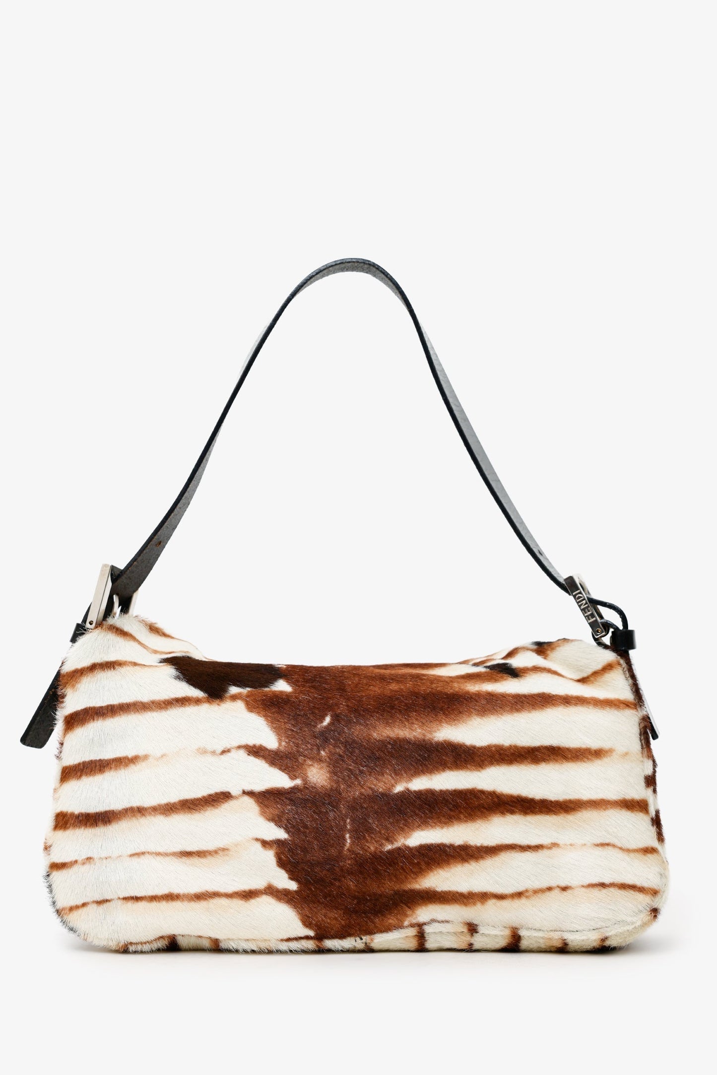 Fendi Brown/White Pony Hair Baguette Shoulder Bag
