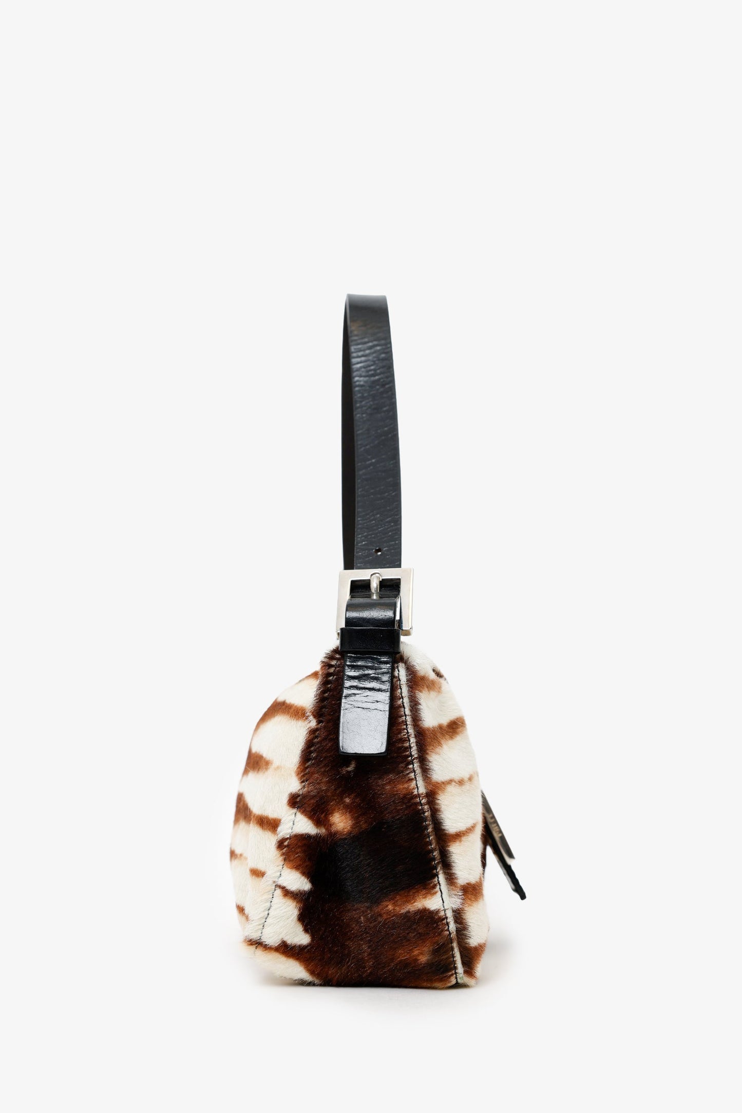Fendi Brown/White Pony Hair Baguette Shoulder Bag
