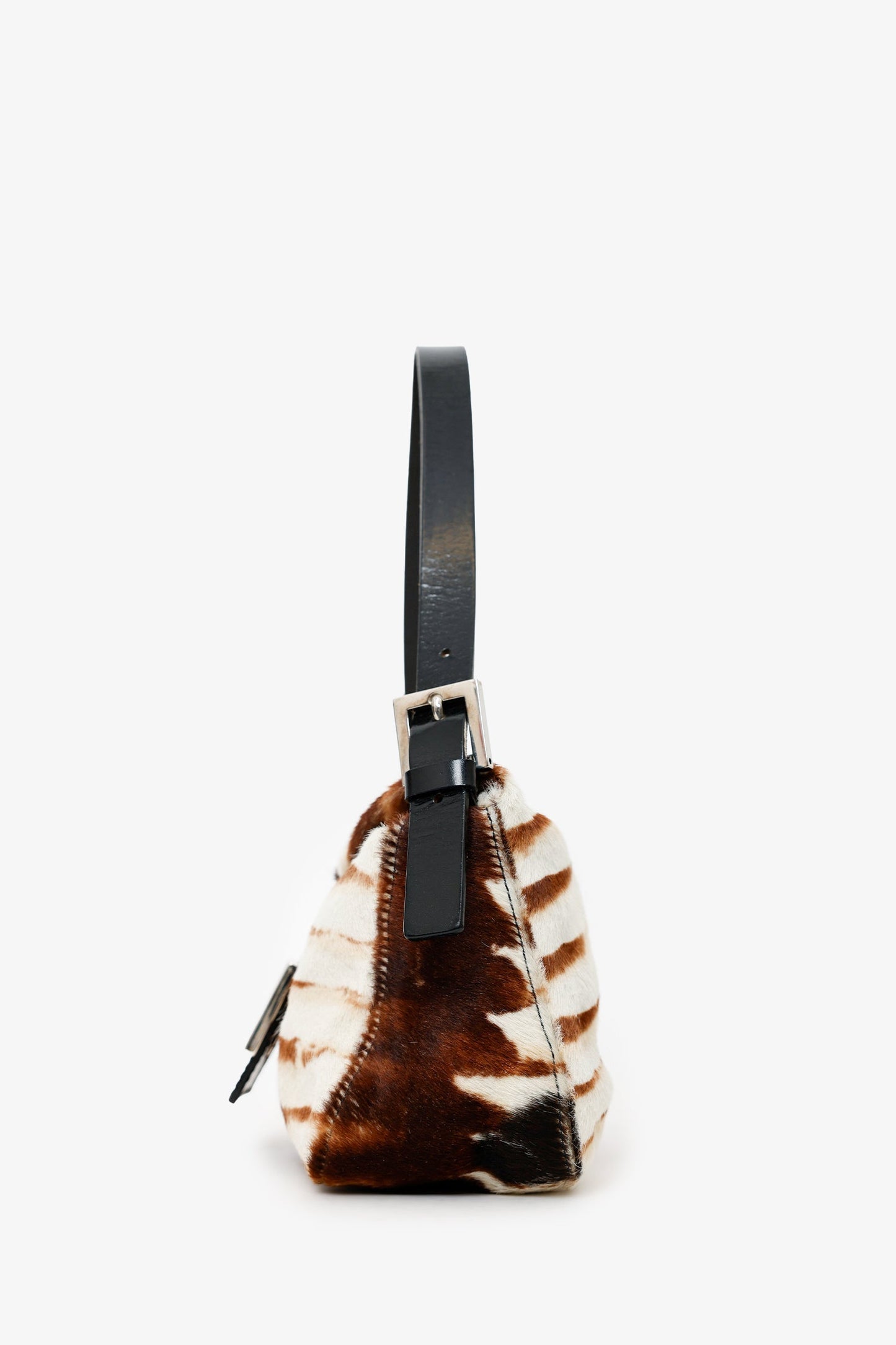 Fendi Brown/White Pony Hair Baguette Shoulder Bag