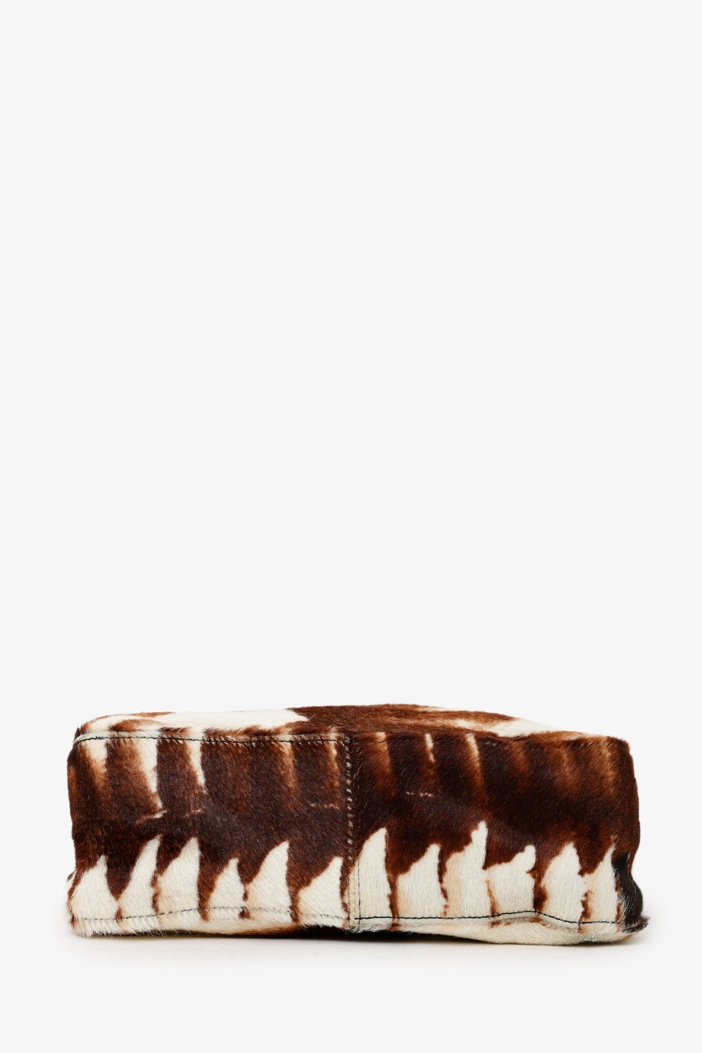 Fendi Brown/White Pony Hair Baguette Shoulder Bag