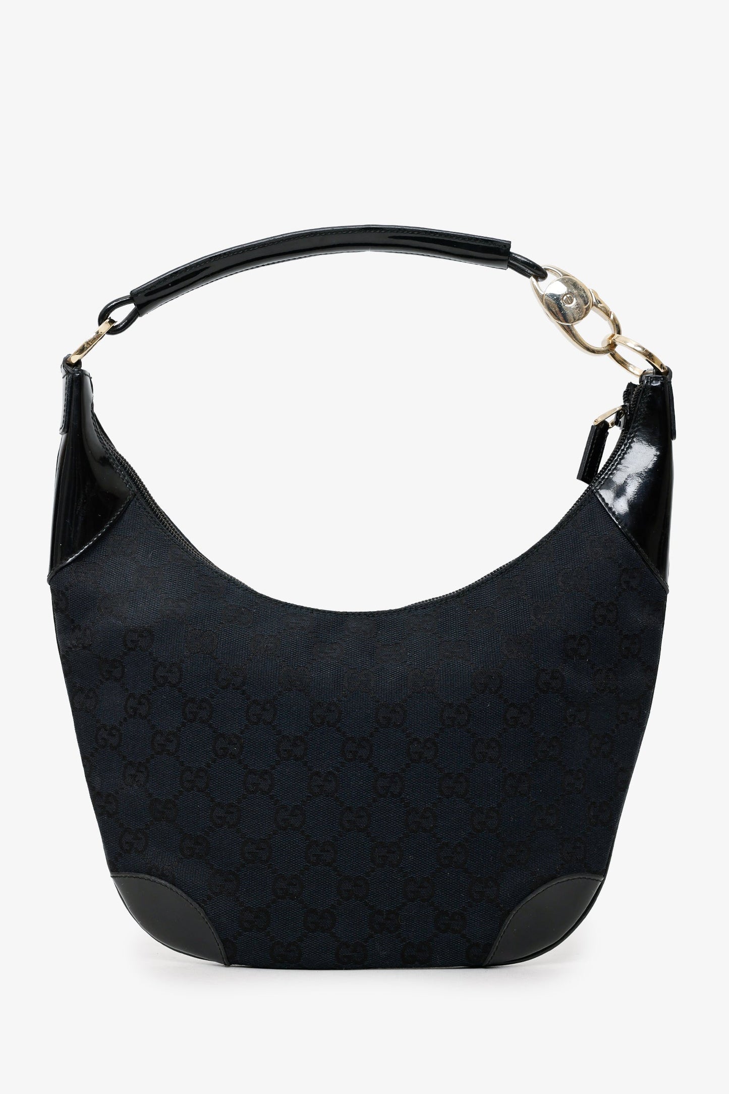 Gucci Black GG Canvas/Patent Leather Clip Hobo