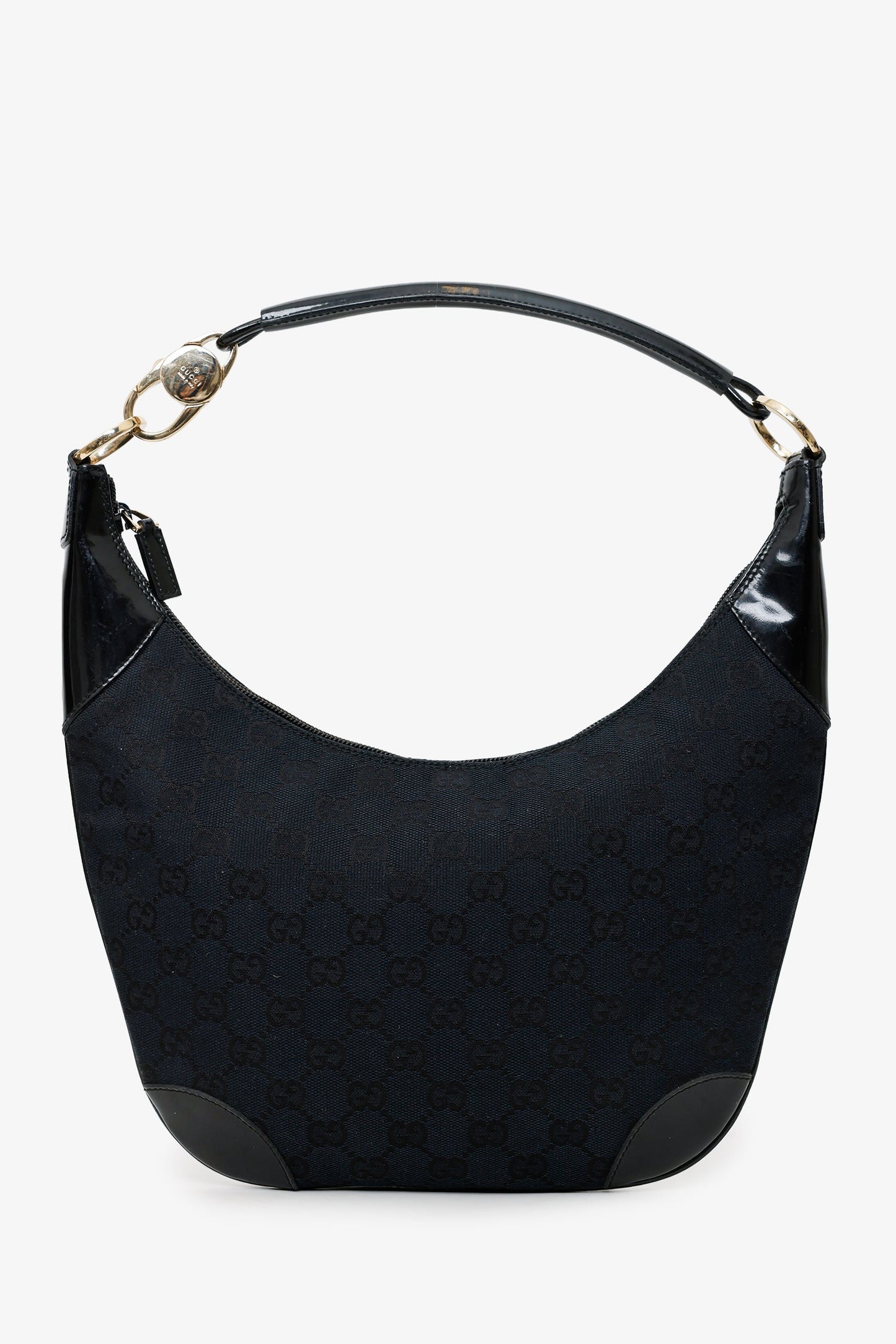 Gucci Black GG Canvas/Patent Leather Clip Hobo