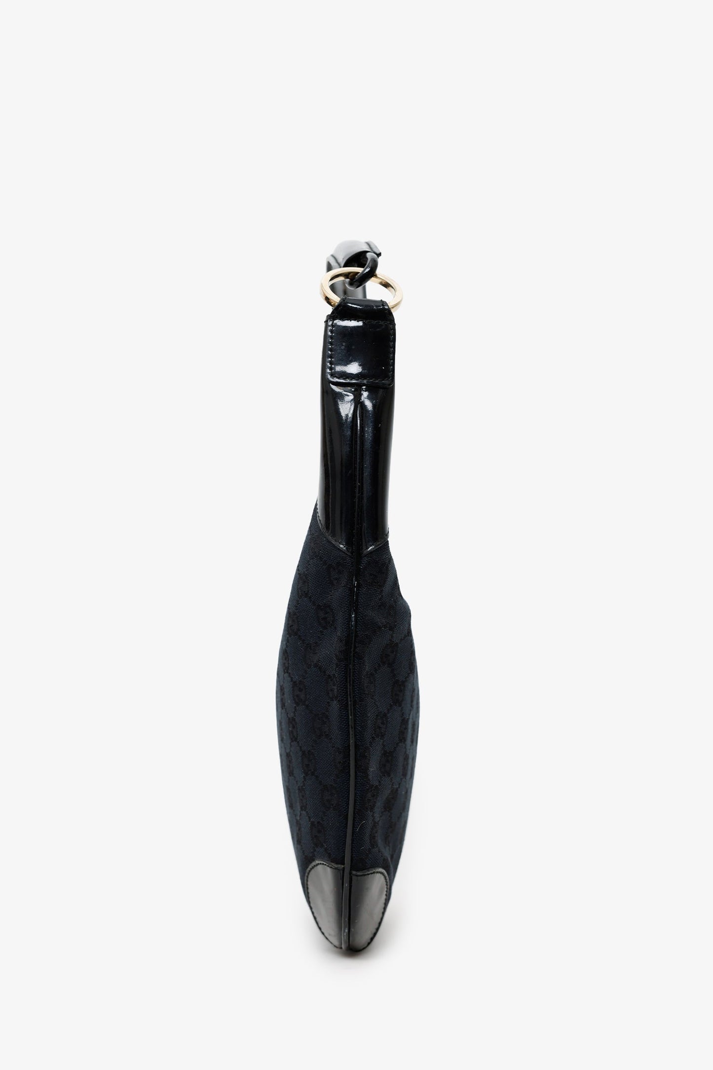 Gucci Black GG Canvas/Patent Leather Clip Hobo