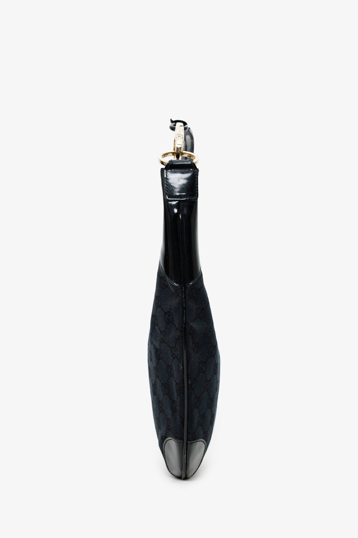 Gucci Black GG Canvas/Patent Leather Clip Hobo