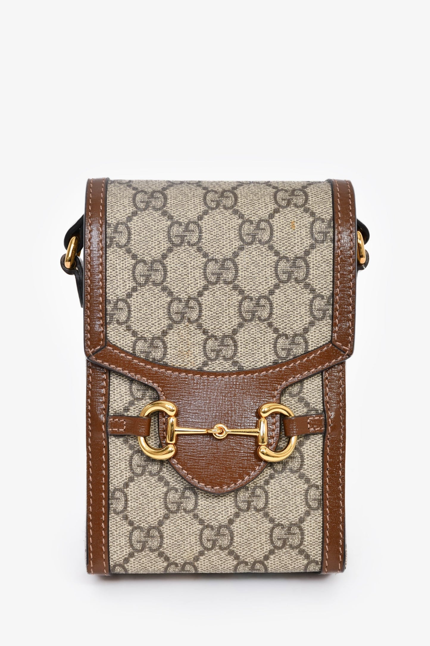 Gucci Brown GG Supreme Canvas Horsebit 1955 Mini Crossbody Bag