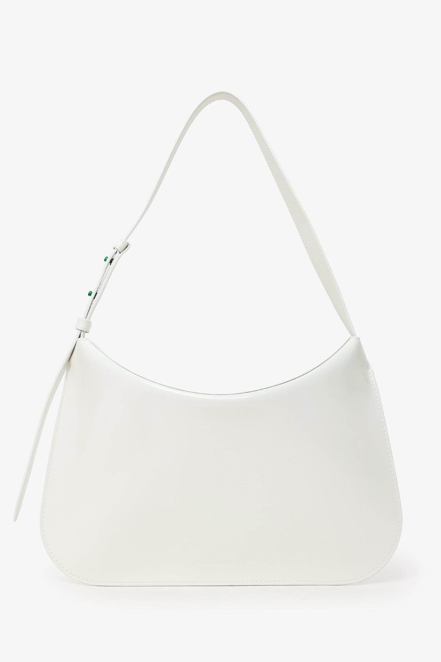 Bottega Veneta White Brushed Calfskin Flap Shoulder Bag With Green Metal Detail