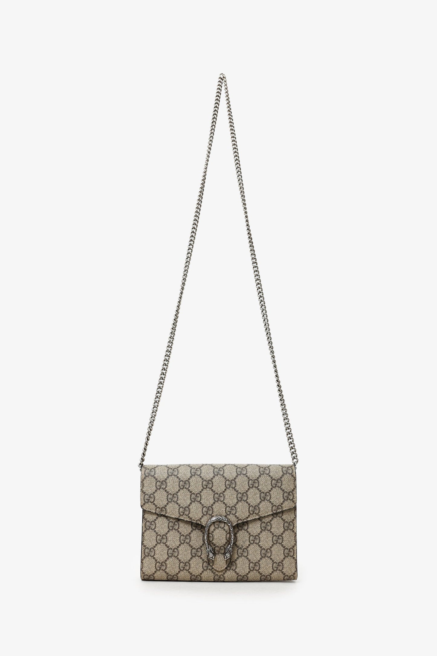 Gucci Brown GG Monogram Leather Dionysus Wallet On Chain
