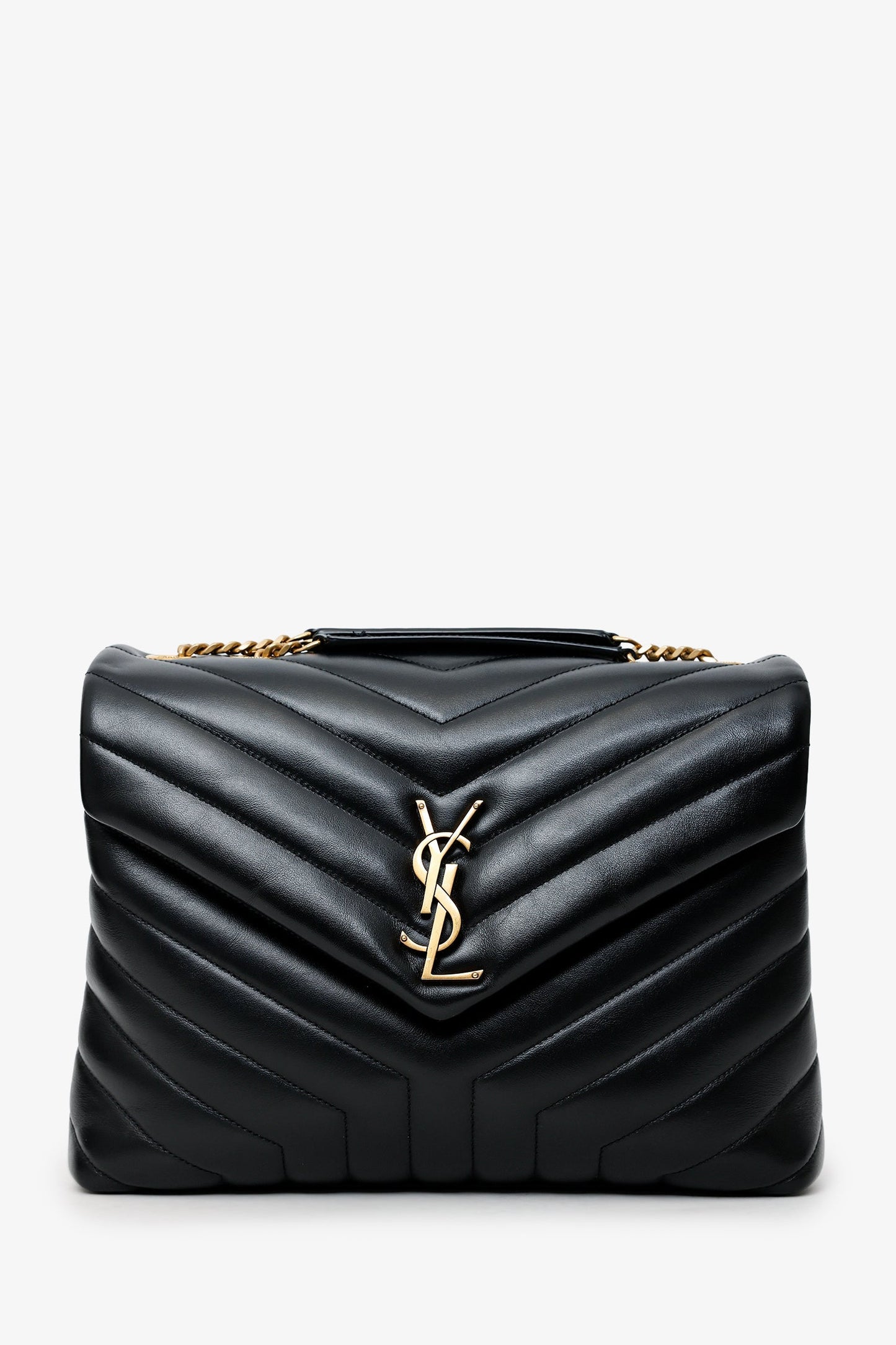 Saint Laurent Black Chevron Leather Medium Loulou Bag